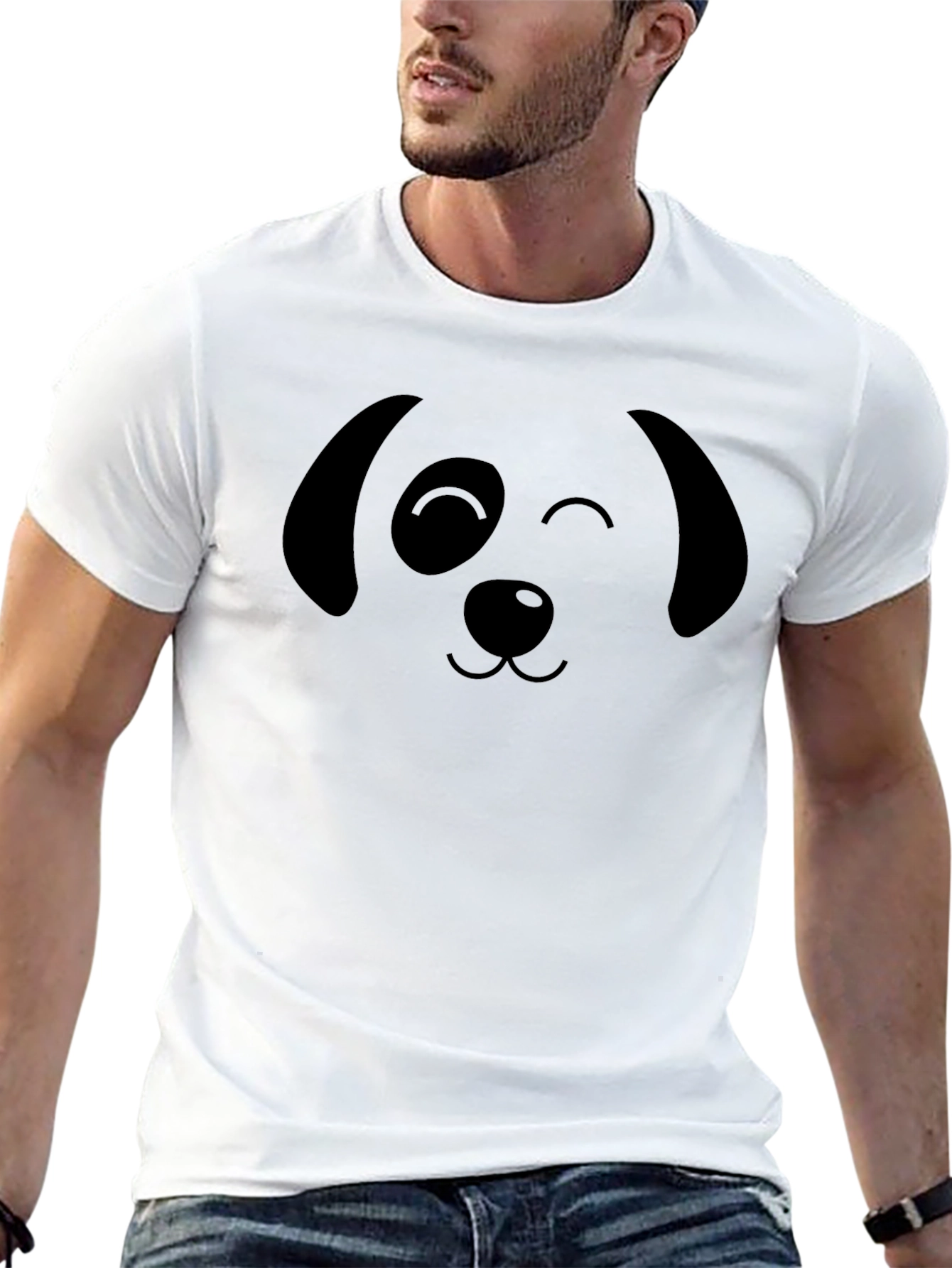 Cute Dog Face Graphic T-Shirt - Black