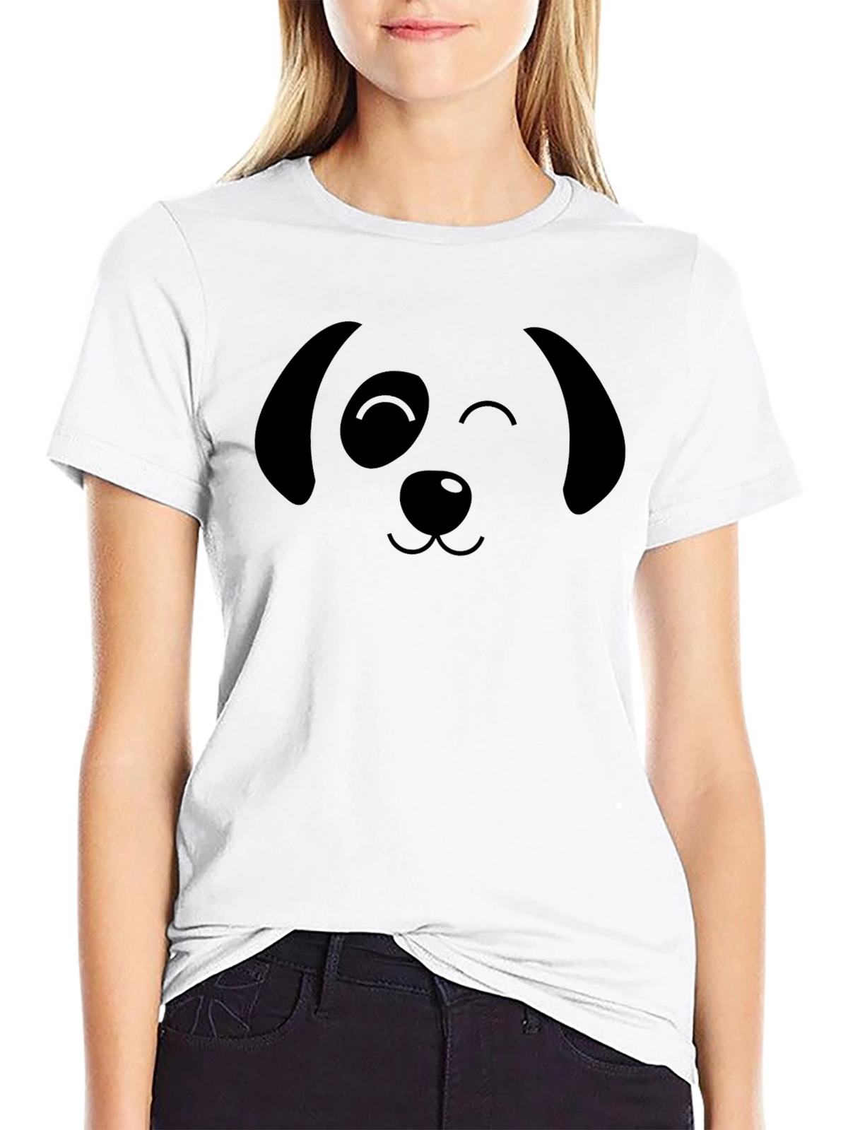 Cute Dog Face Graphic T-Shirt - Black