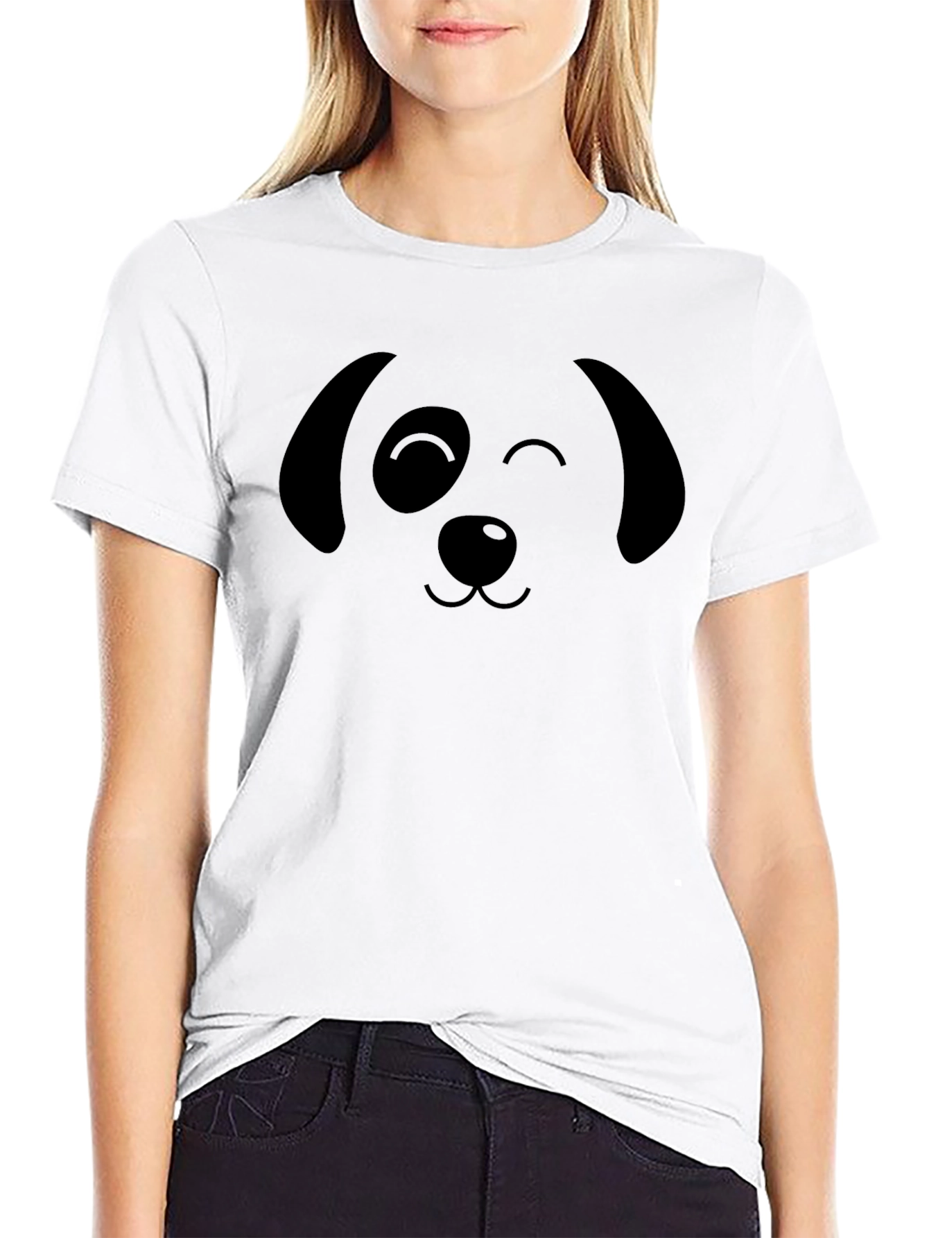 Cute Dog Face Graphic T-Shirt - Black