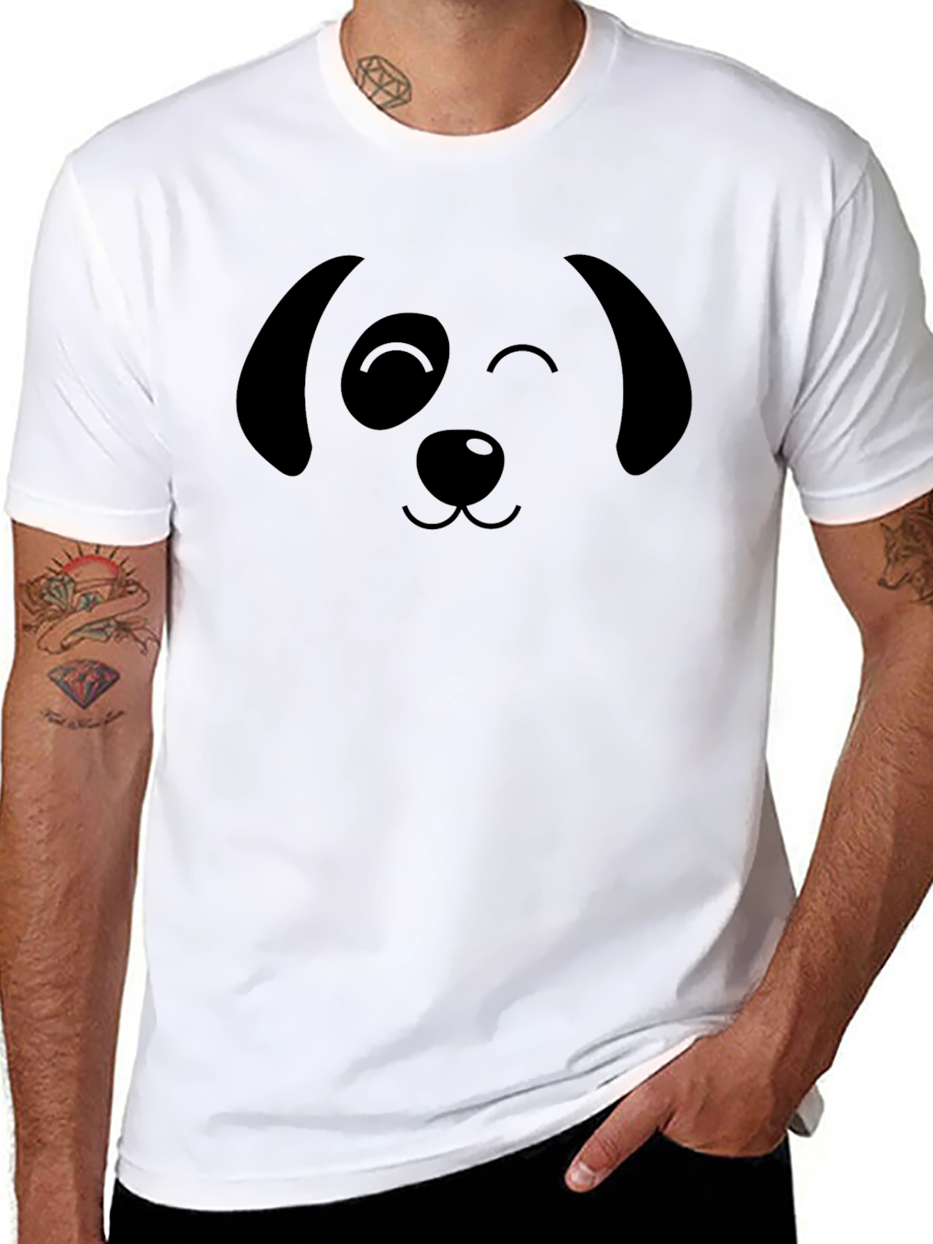 Cute Dog Face Graphic T-Shirt - Black