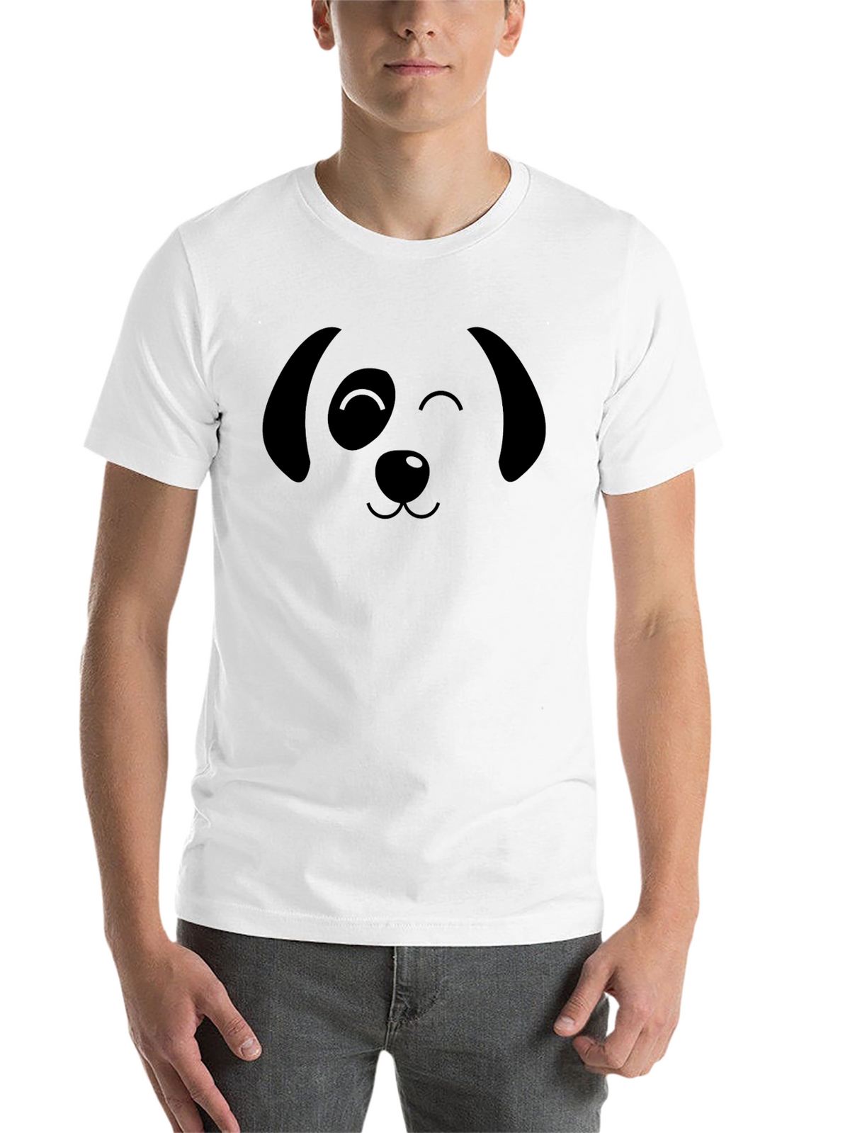 Cute Dog Face Graphic T-Shirt - Black