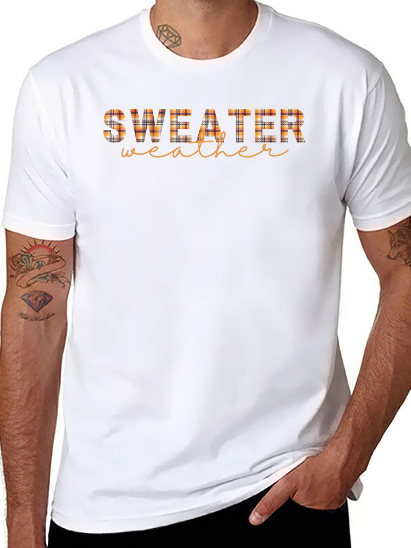 Sweater Weather Plaid Print Black T-Shirt
