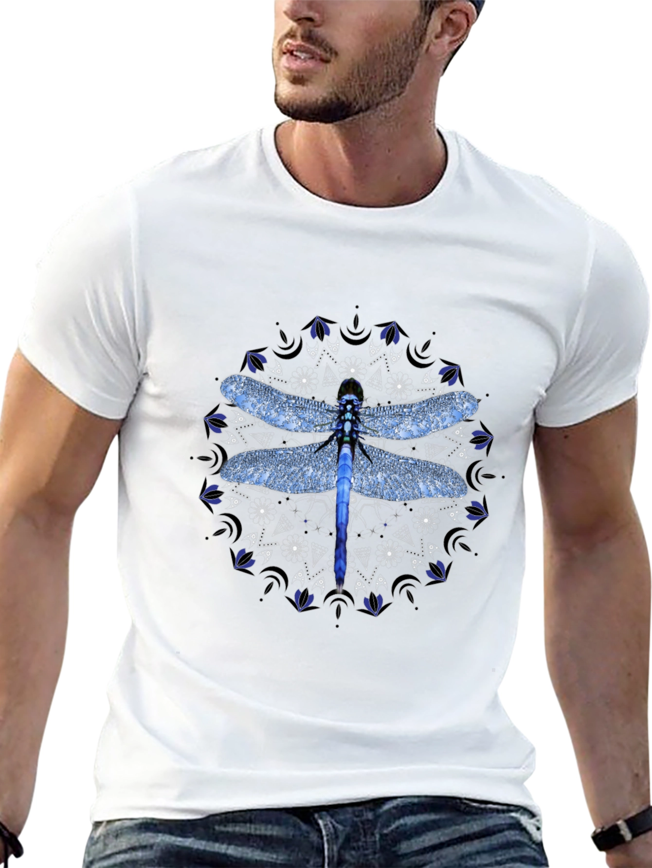 Dragonfly Mandala Graphic T-Shirt - Black