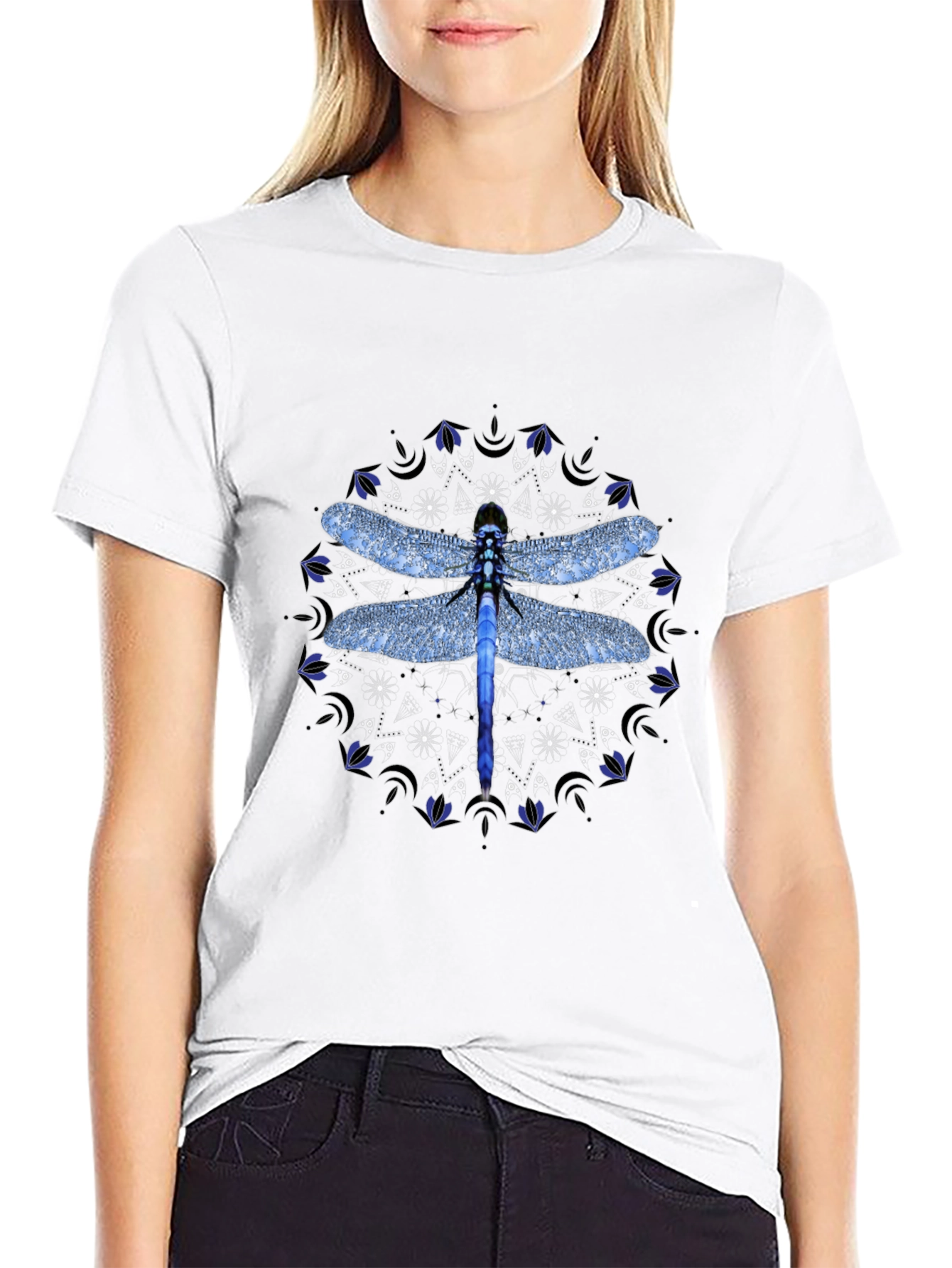 Dragonfly Mandala Graphic T-Shirt - Black