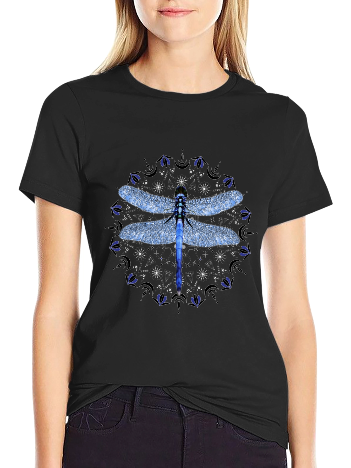 Dragonfly Mandala Graphic T-Shirt - Black