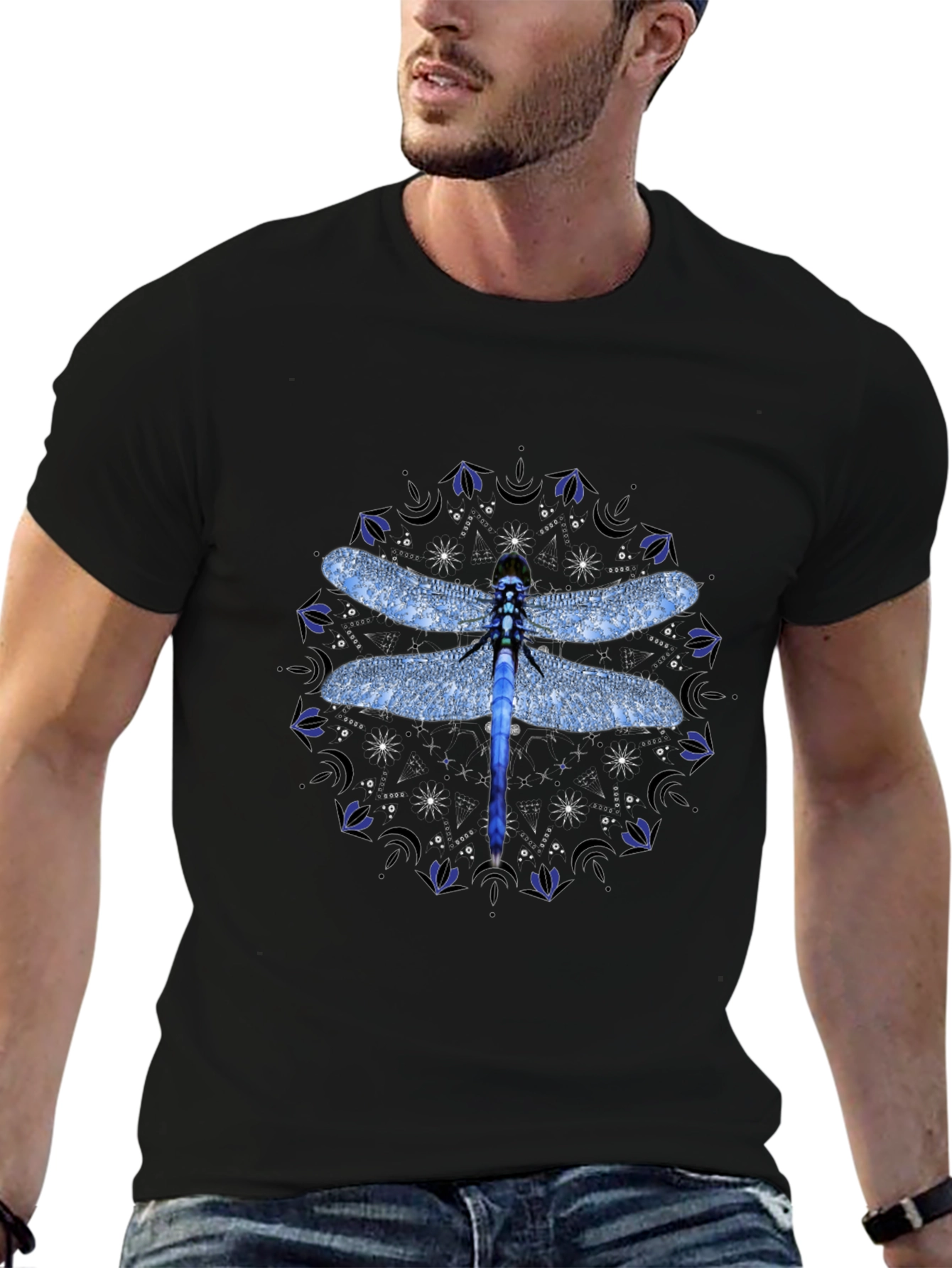 Dragonfly Mandala Graphic T-Shirt - Black