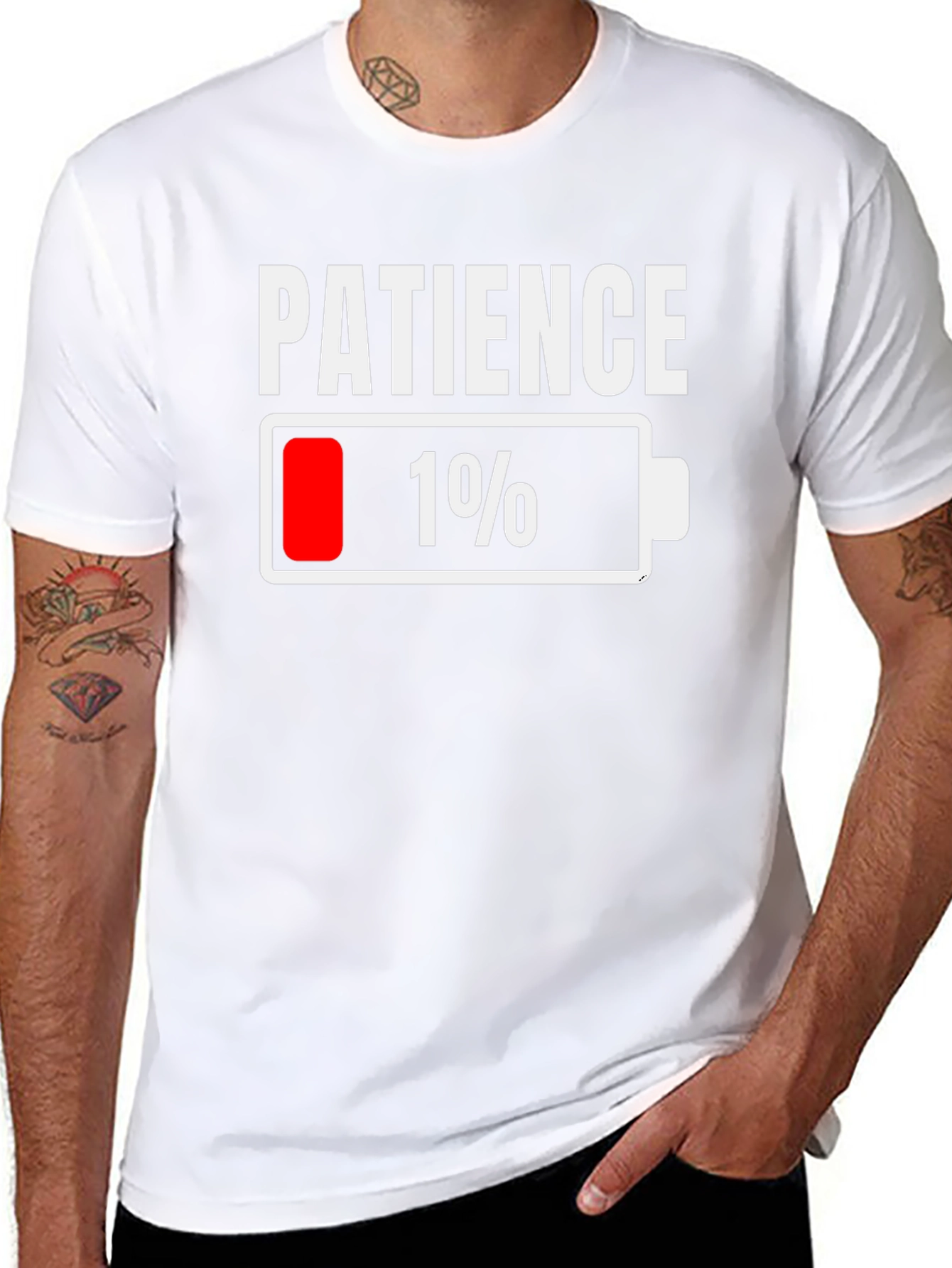 Patience 1% Battery Low Funny Graphic Tee