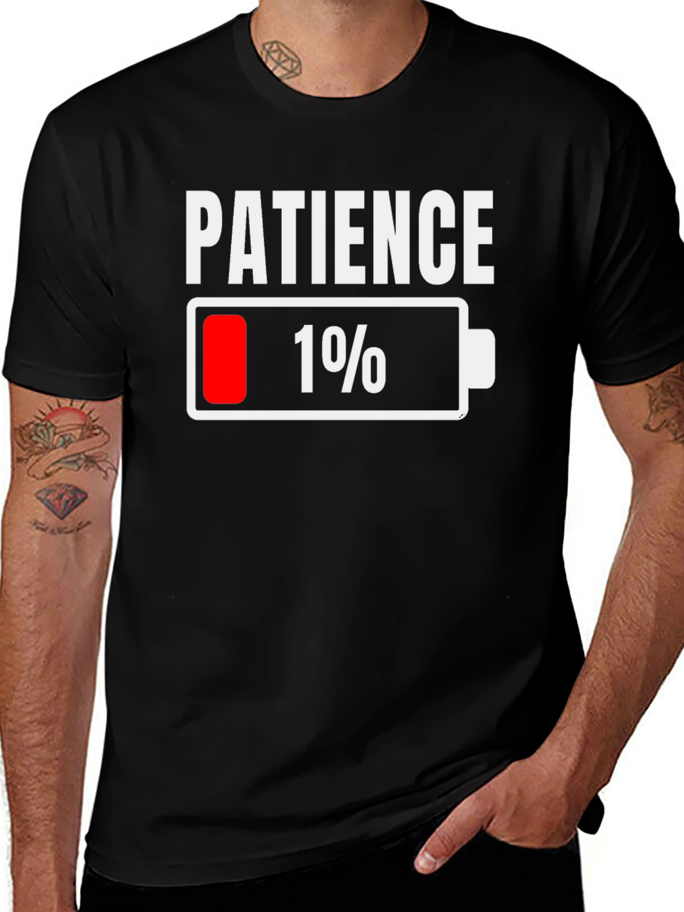 Patience 1% Battery Low Funny Graphic Tee