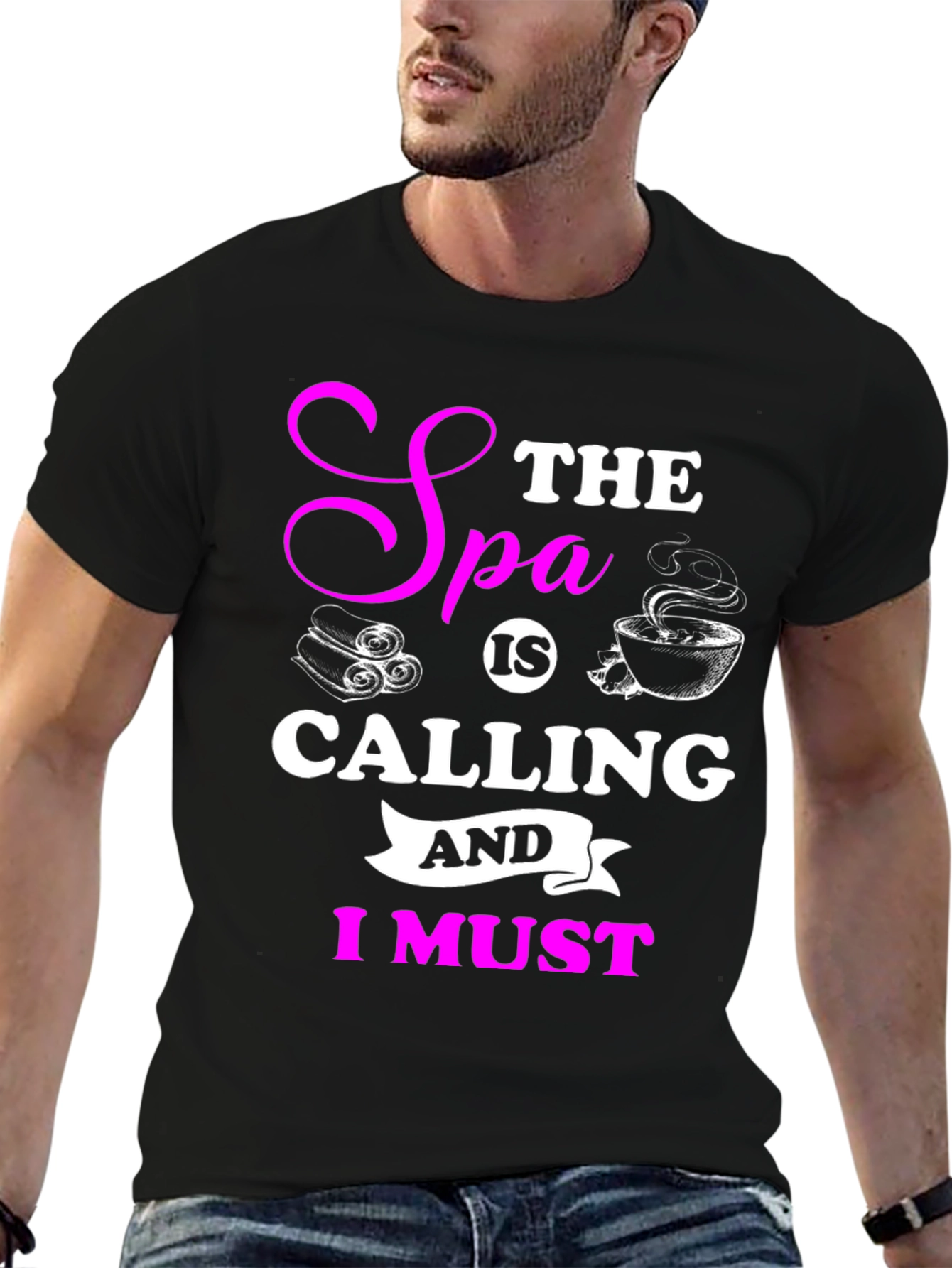 Spa Calling Black T-Shirt - Relax & Unwind!