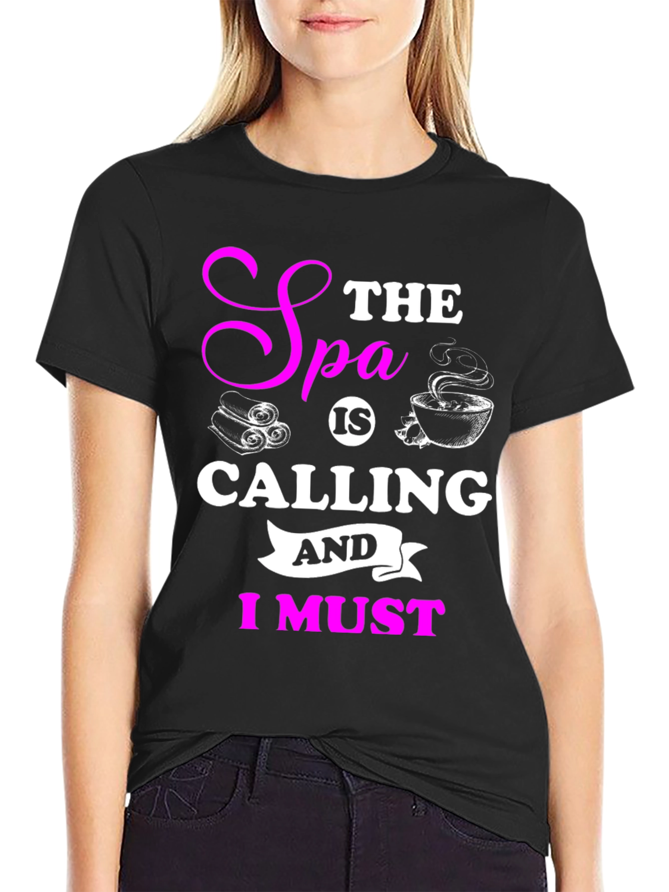 Spa Calling Black T-Shirt - Relax & Unwind!