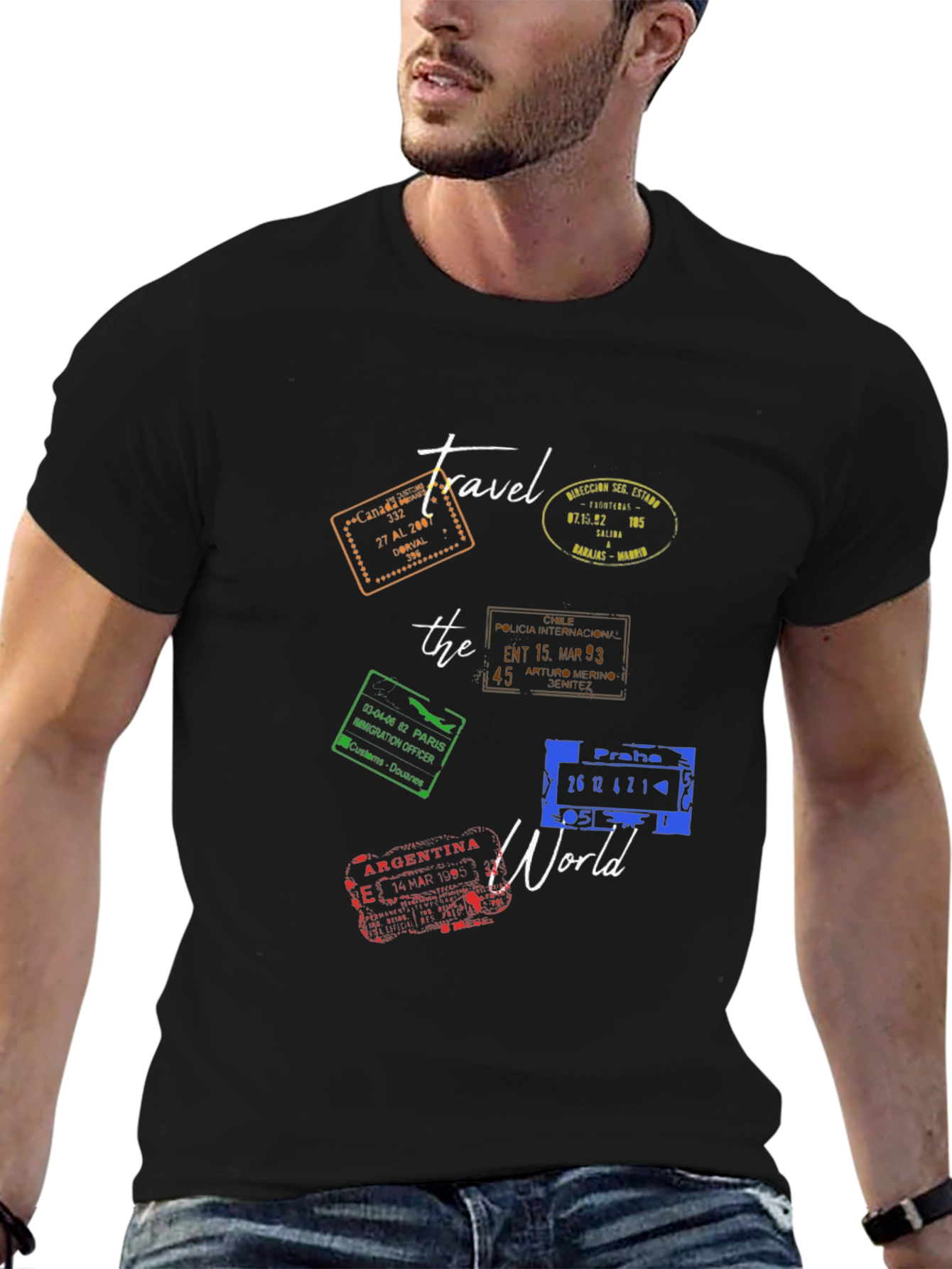 Travel The World Stamp Graphic T-Shirt