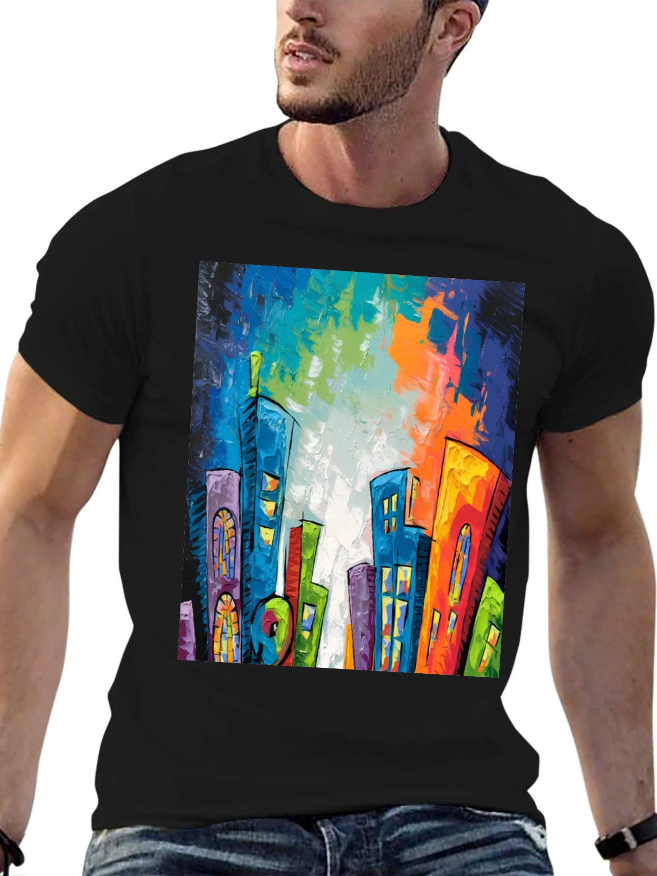 Abstract Cityscape Graphic Tee - Modern Art T-Shirt
