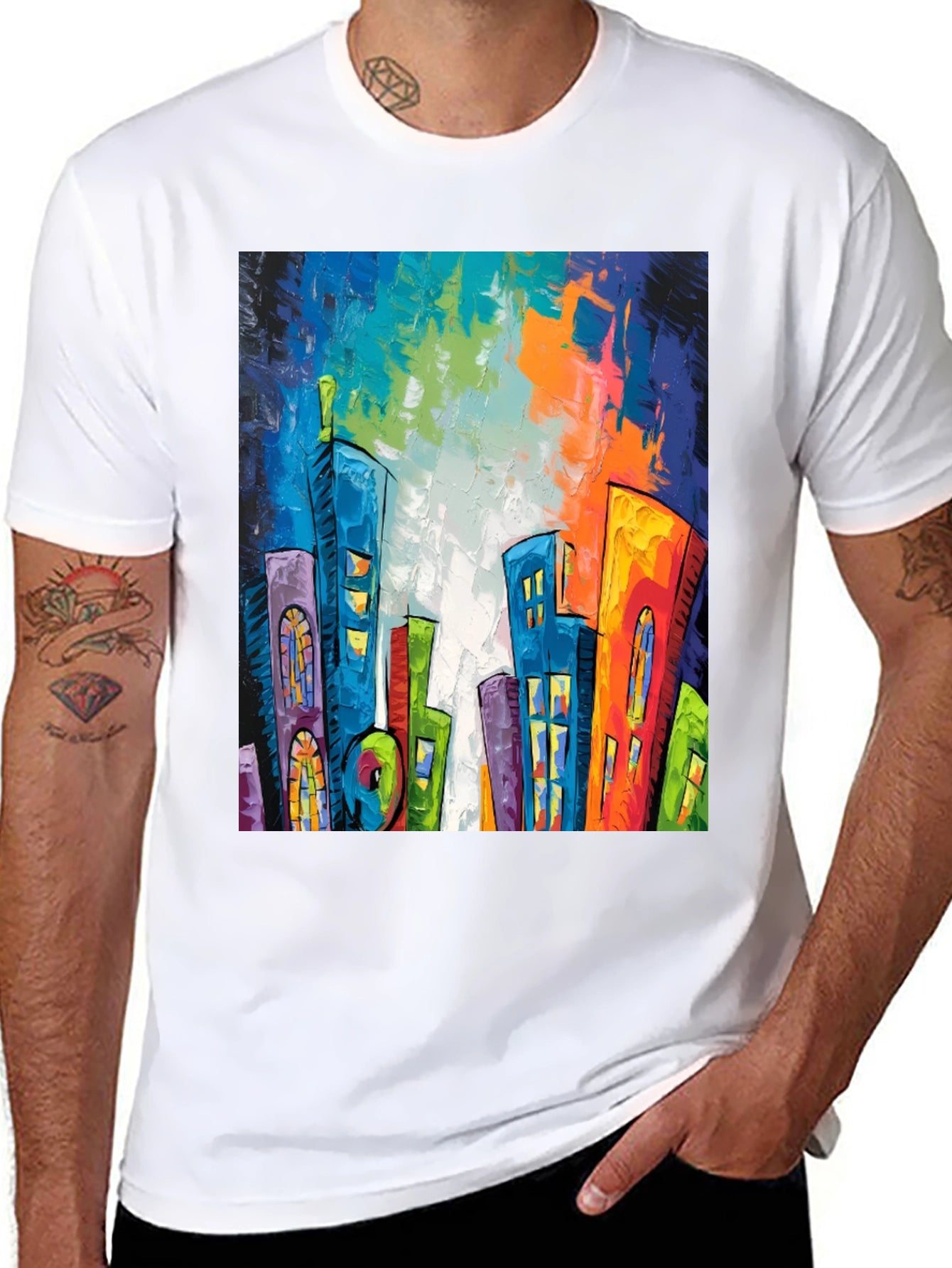 Abstract Cityscape Graphic Tee - Modern Art T-Shirt