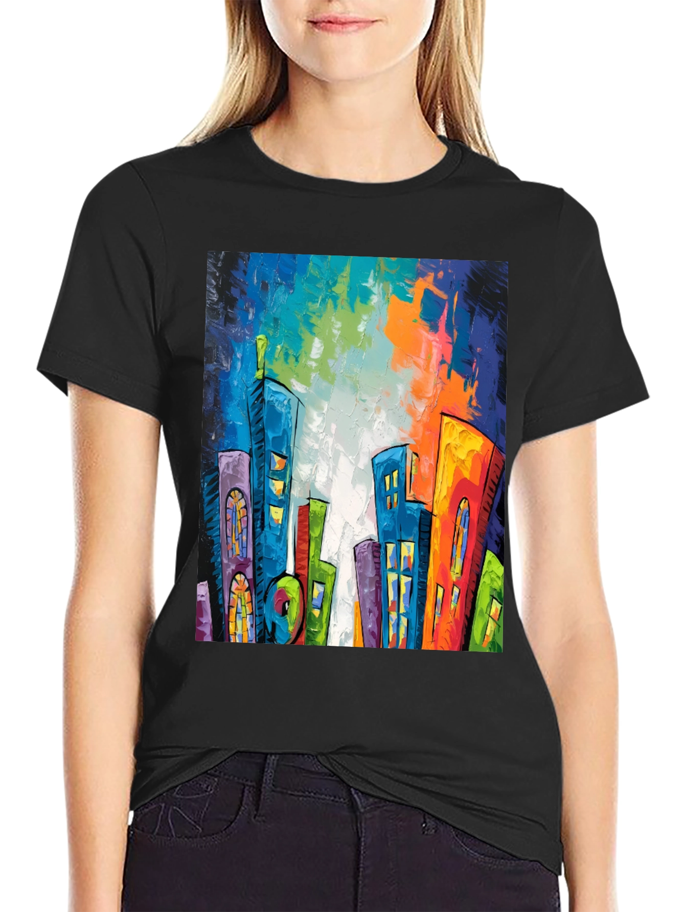 Abstract Cityscape Graphic Tee - Modern Art T-Shirt
