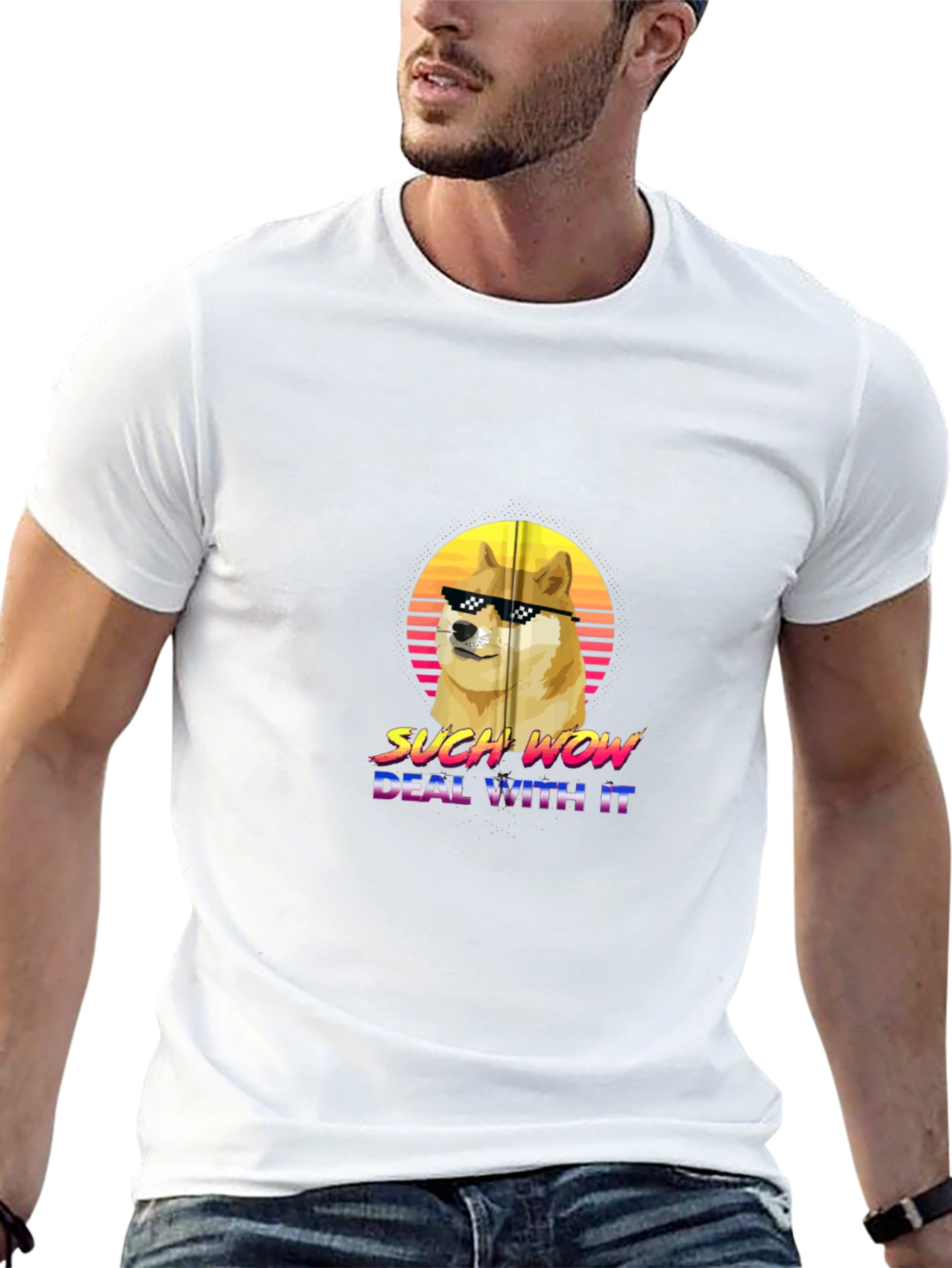 Doge Such Wow Deal With It Graphic T-Shirt