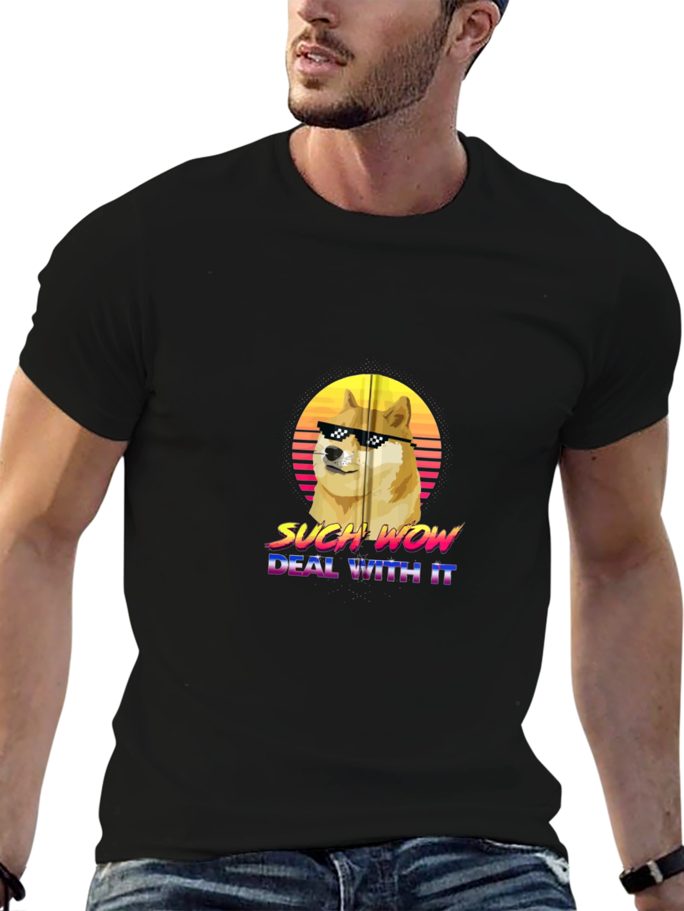 Doge Such Wow Deal With It Graphic T-Shirt