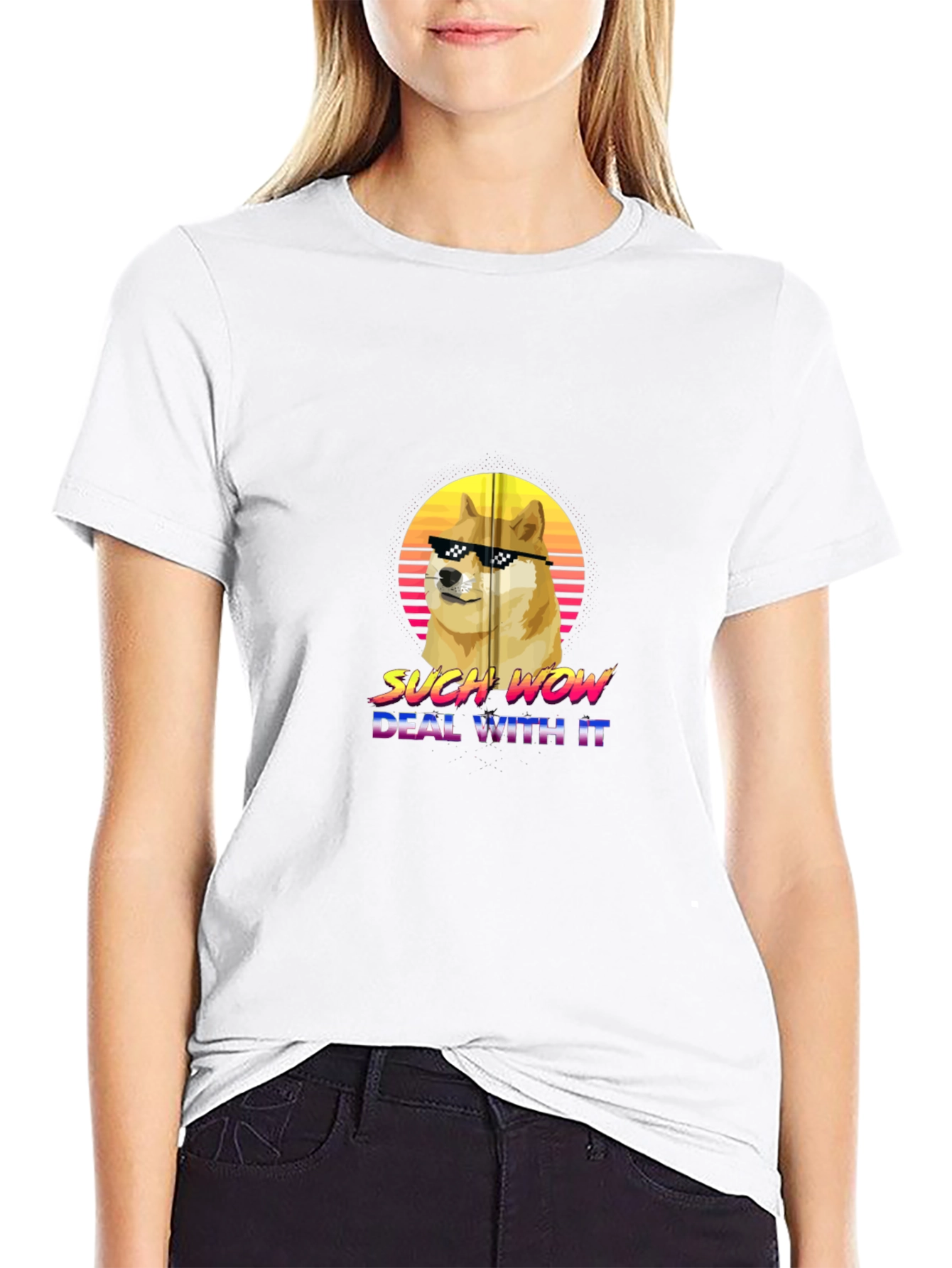 Doge Such Wow Deal With It Graphic T-Shirt