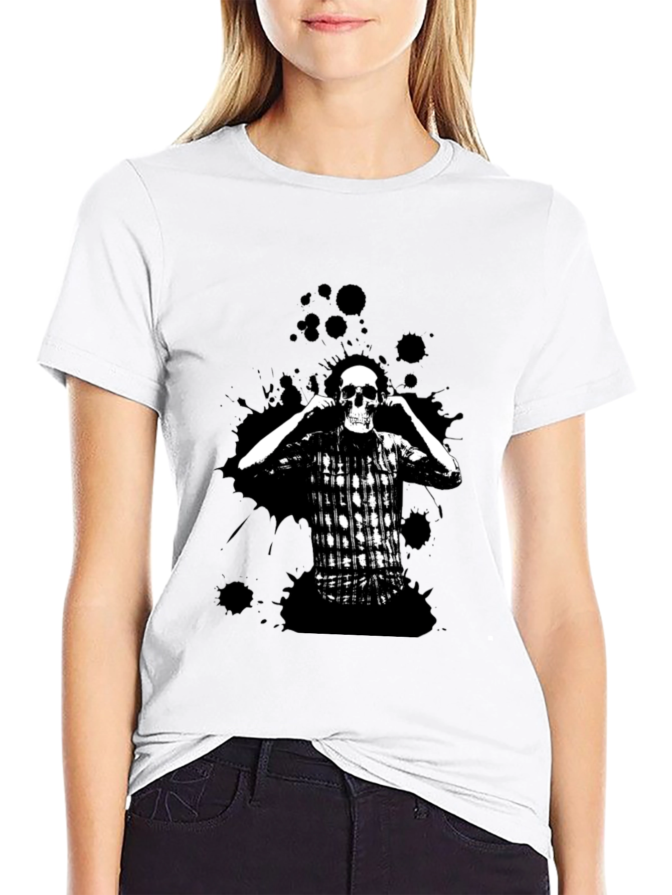Skull & Plaid Graphic Black Tee