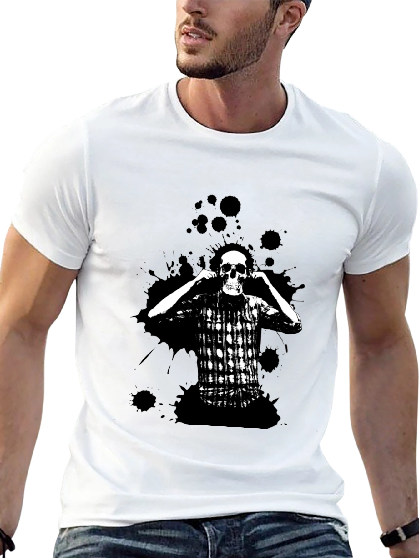 Skull & Plaid Graphic Black Tee