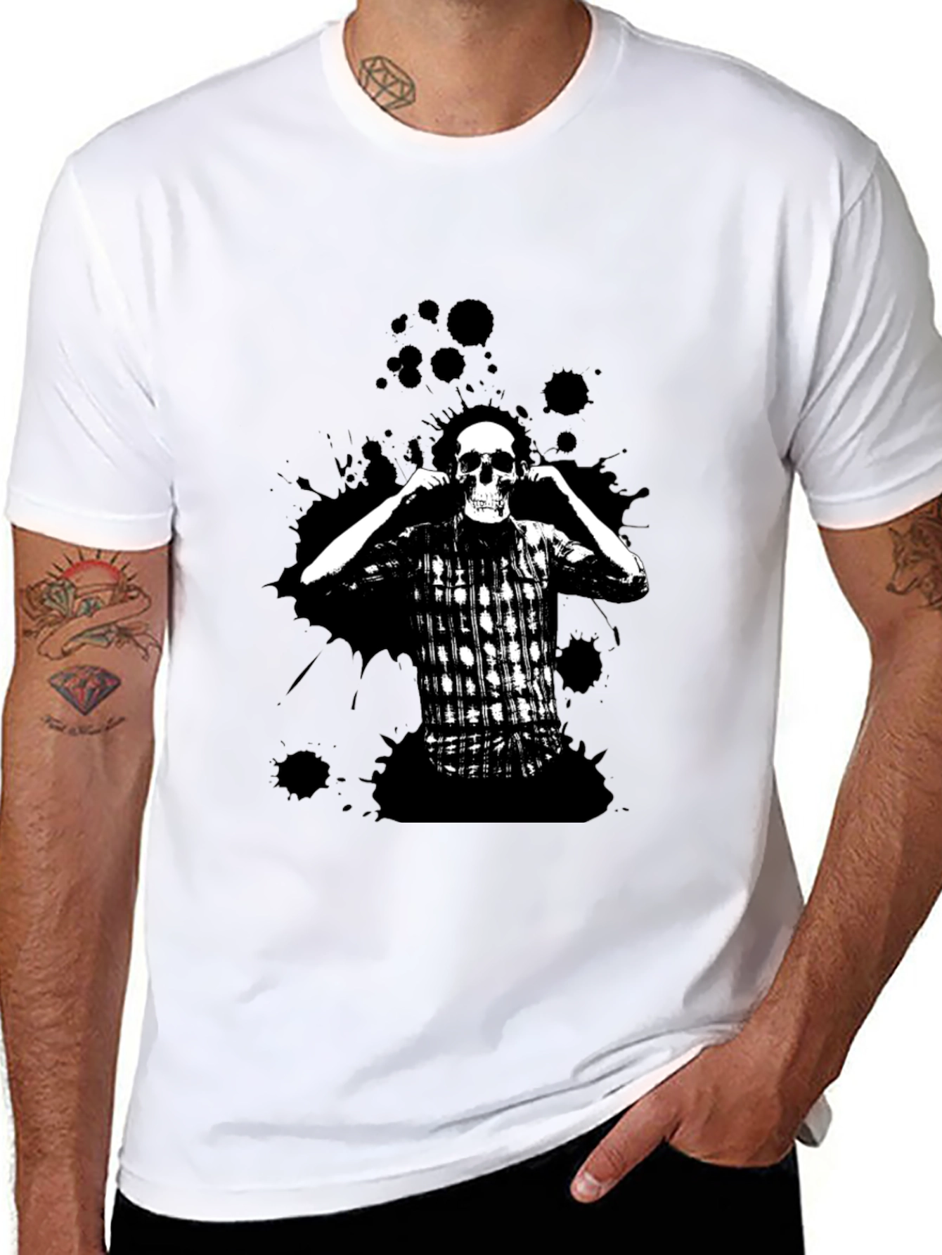 Skull & Plaid Graphic Black Tee