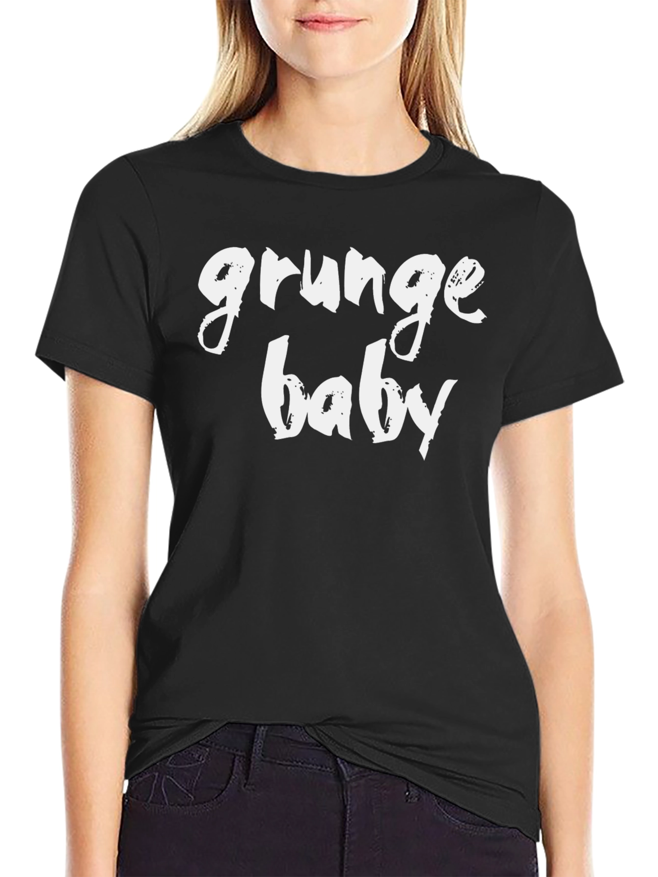 Grunge Baby Graphic Tee - Black Cotton T-Shirt