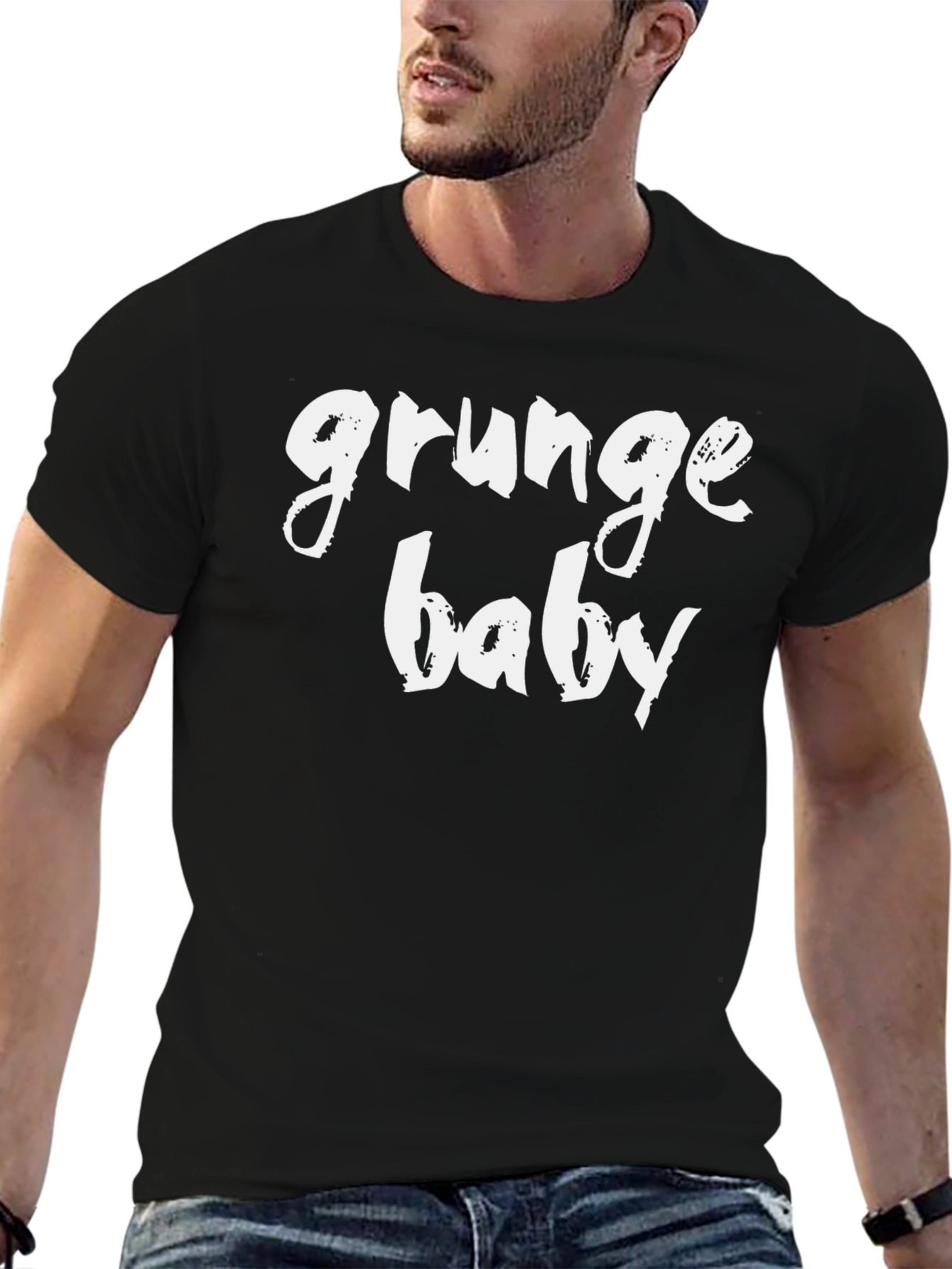 Grunge Baby Graphic Tee - Black Cotton T-Shirt