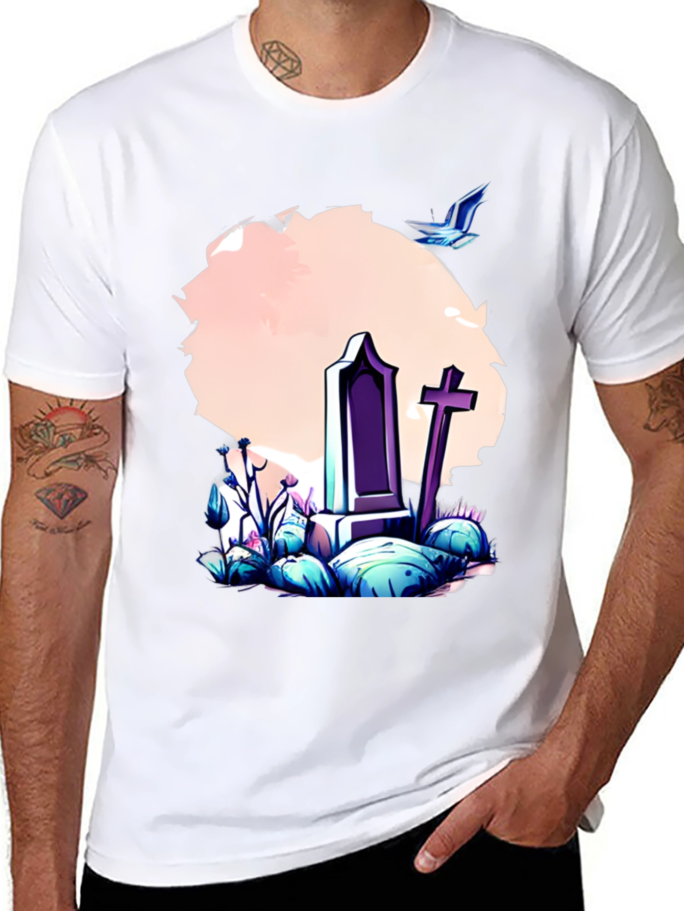Grave Scene Graphic Tee - Stylish Comfort