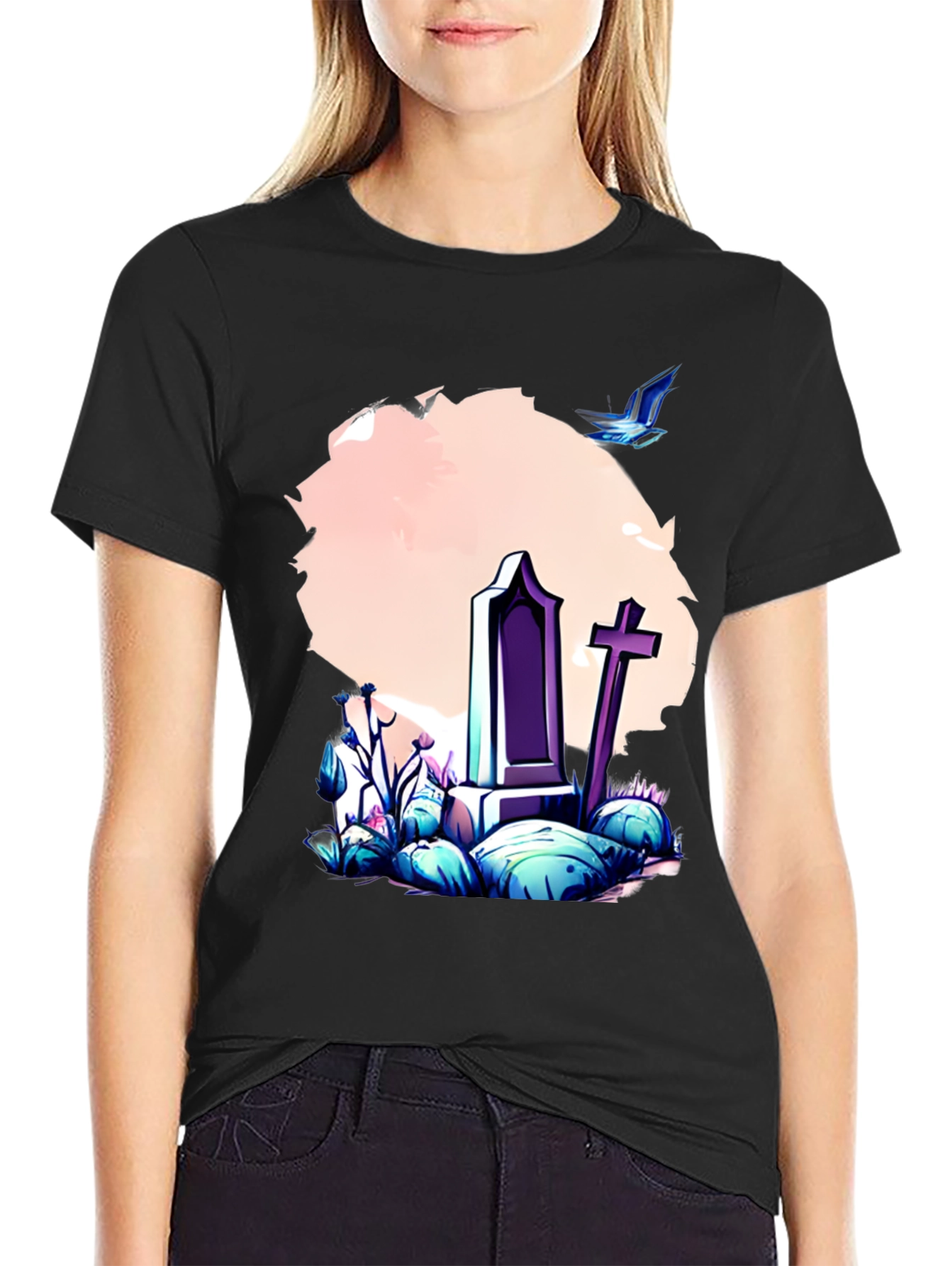 Grave Scene Graphic Tee - Stylish Comfort