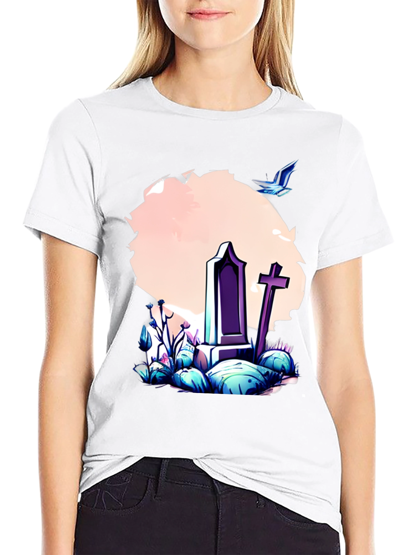 Grave Scene Graphic Tee - Stylish Comfort