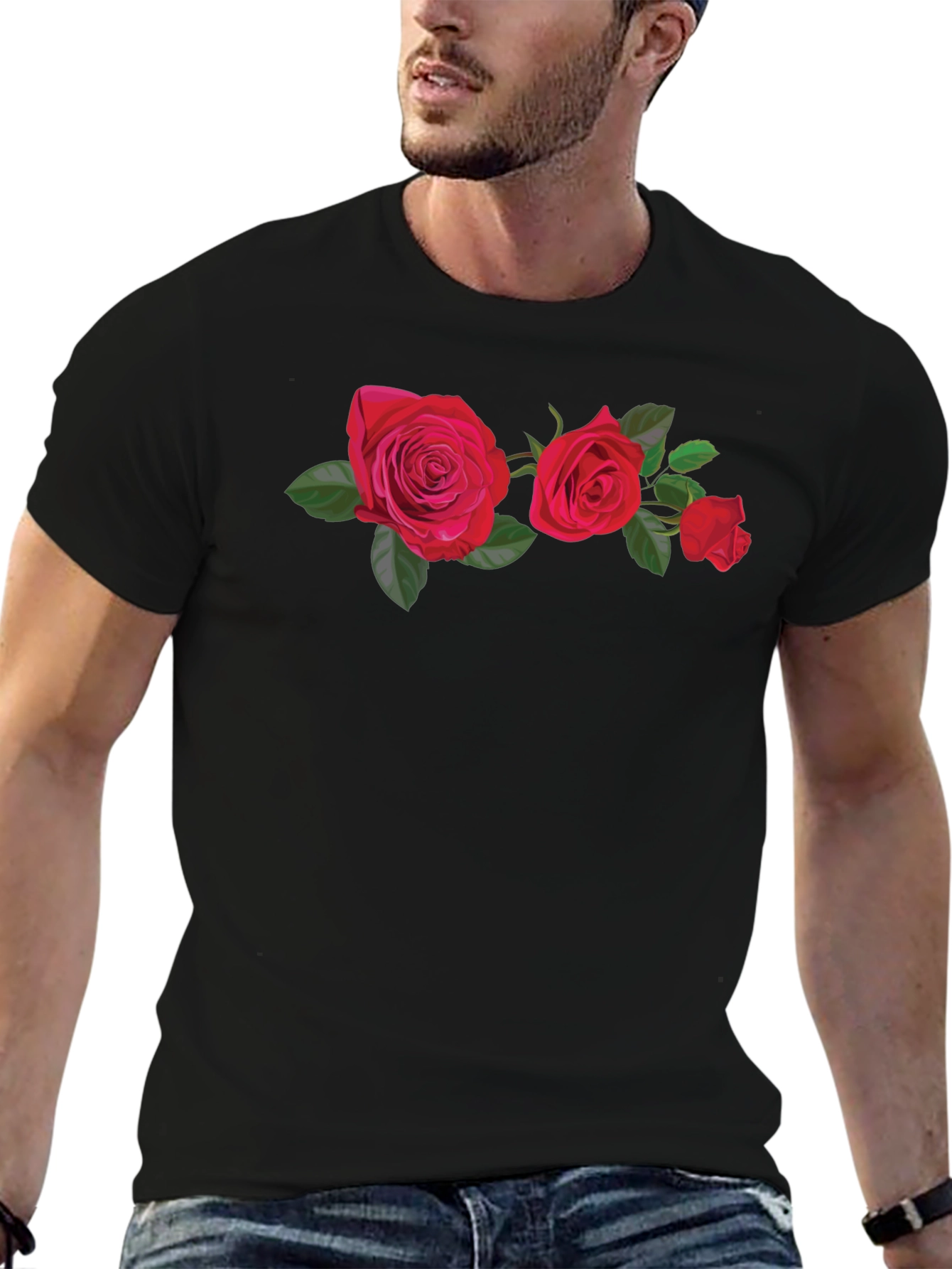 Floral Rose Graphic T-Shirt - Mens Black Tee