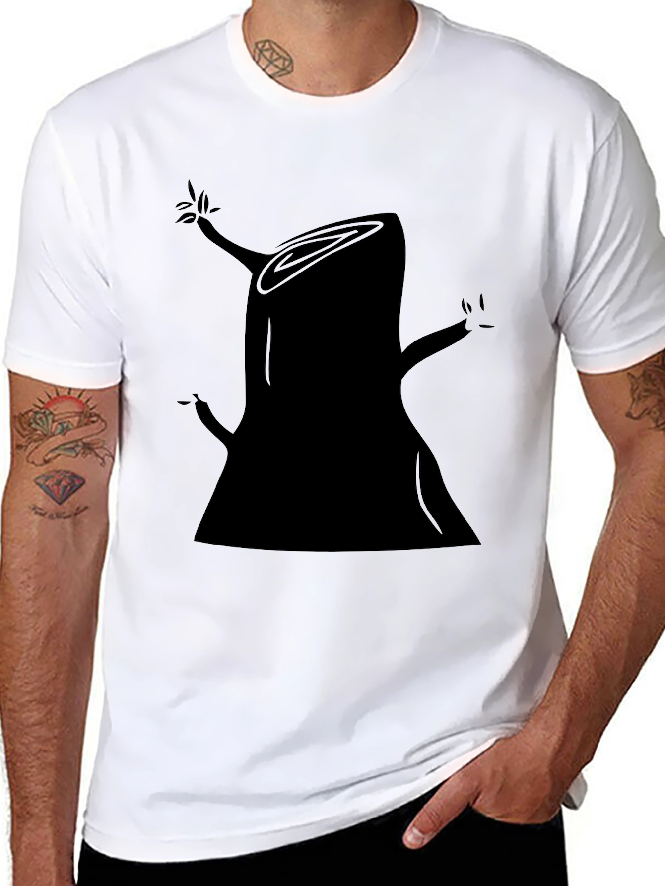 Abstract Tree Stump Graphic Tee - Black