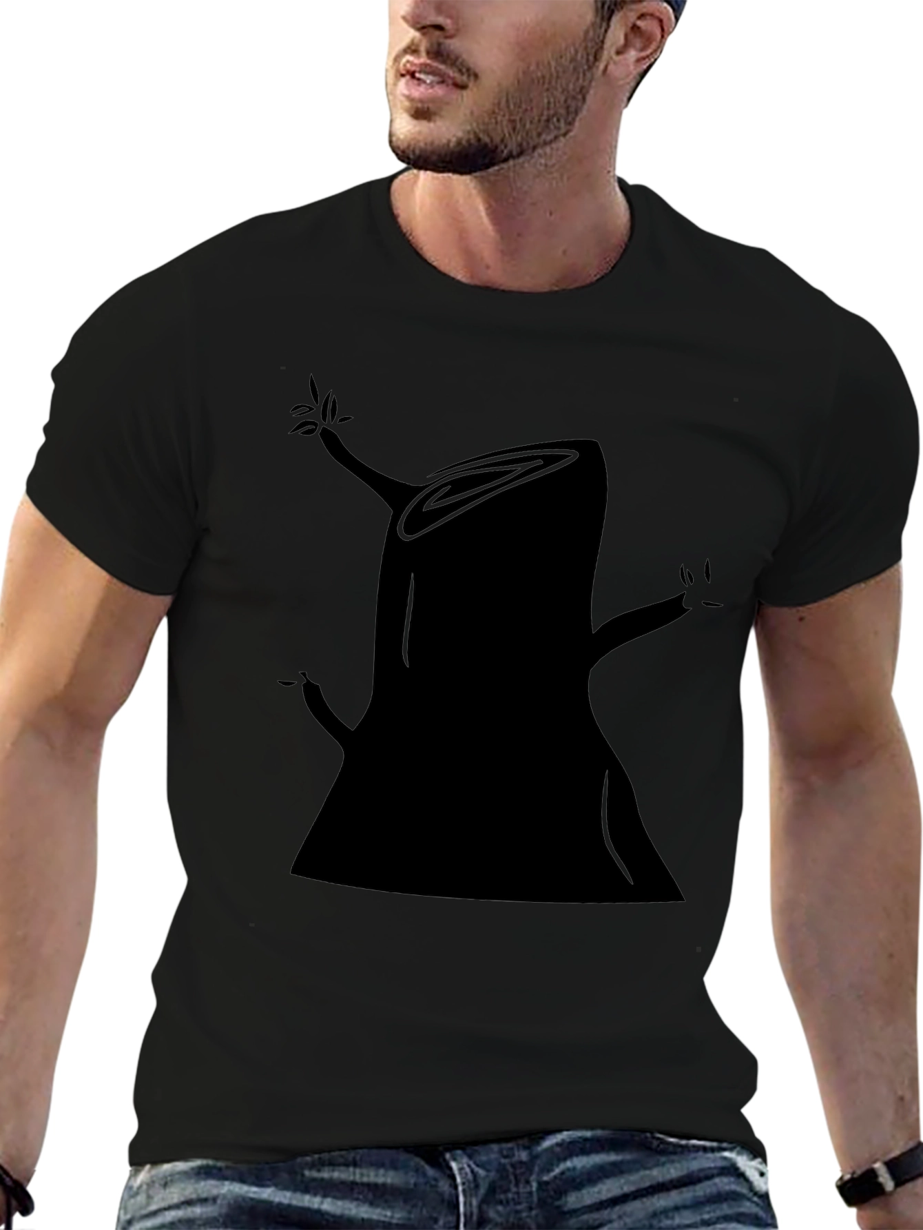 Abstract Tree Stump Graphic Tee - Black