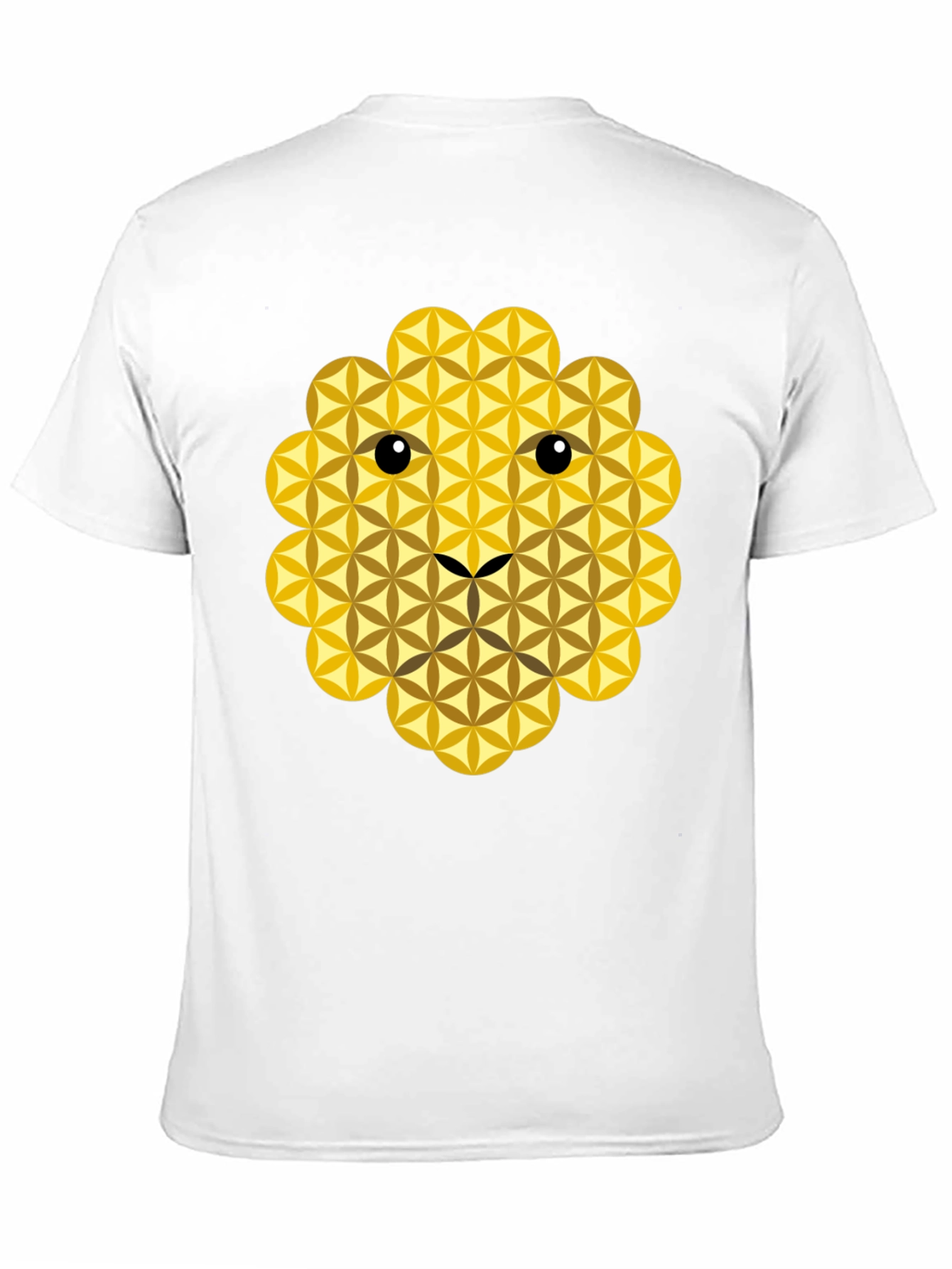 Geometric Flower of Life Lion Face Black T-Shirt