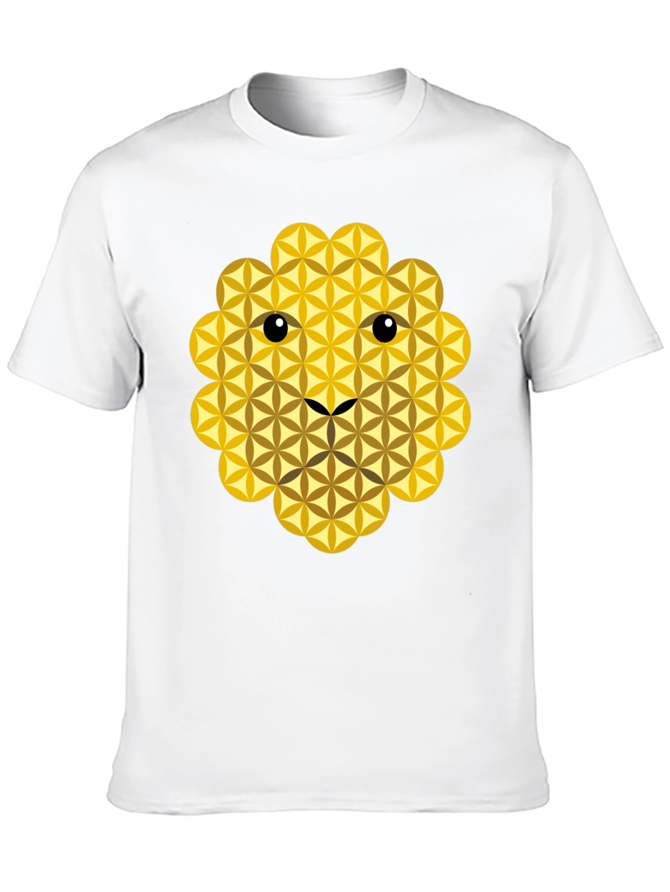 Geometric Flower of Life Lion Face Black T-Shirt
