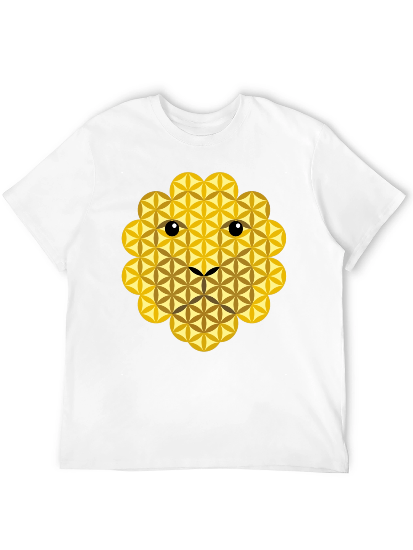 Geometric Flower of Life Lion Face Black T-Shirt