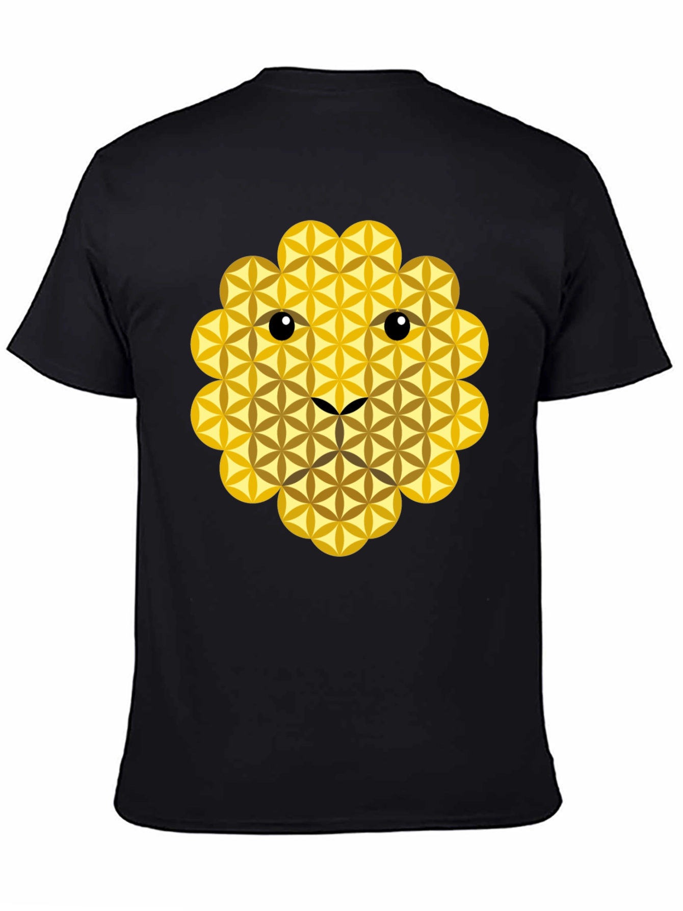 Geometric Flower of Life Lion Face Black T-Shirt