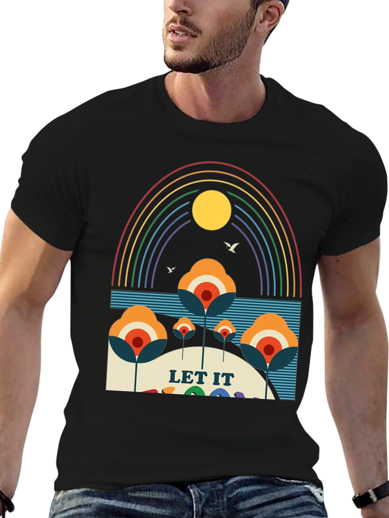 Retro Let It Be Rainbow Graphic Tee
