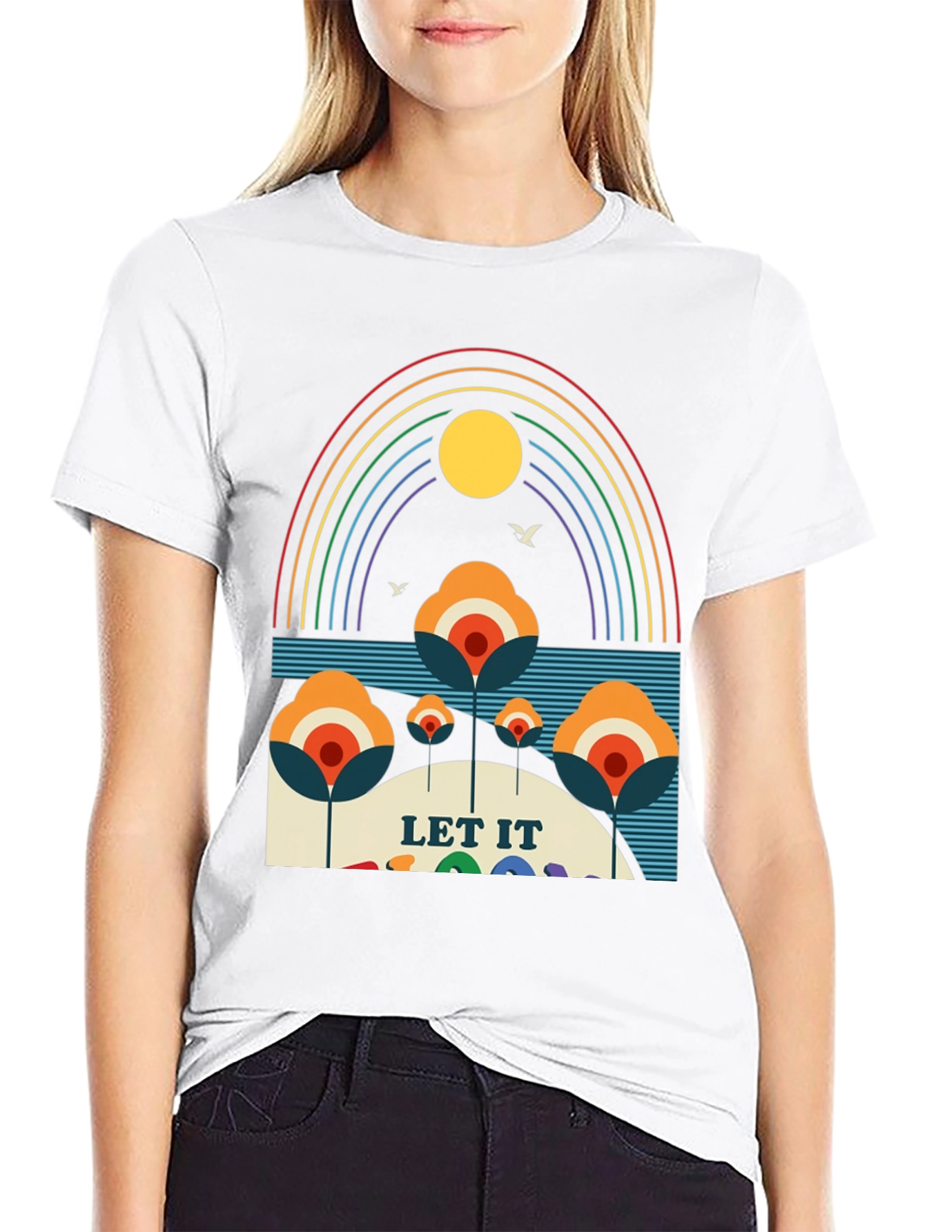 Retro Let It Be Rainbow Graphic Tee