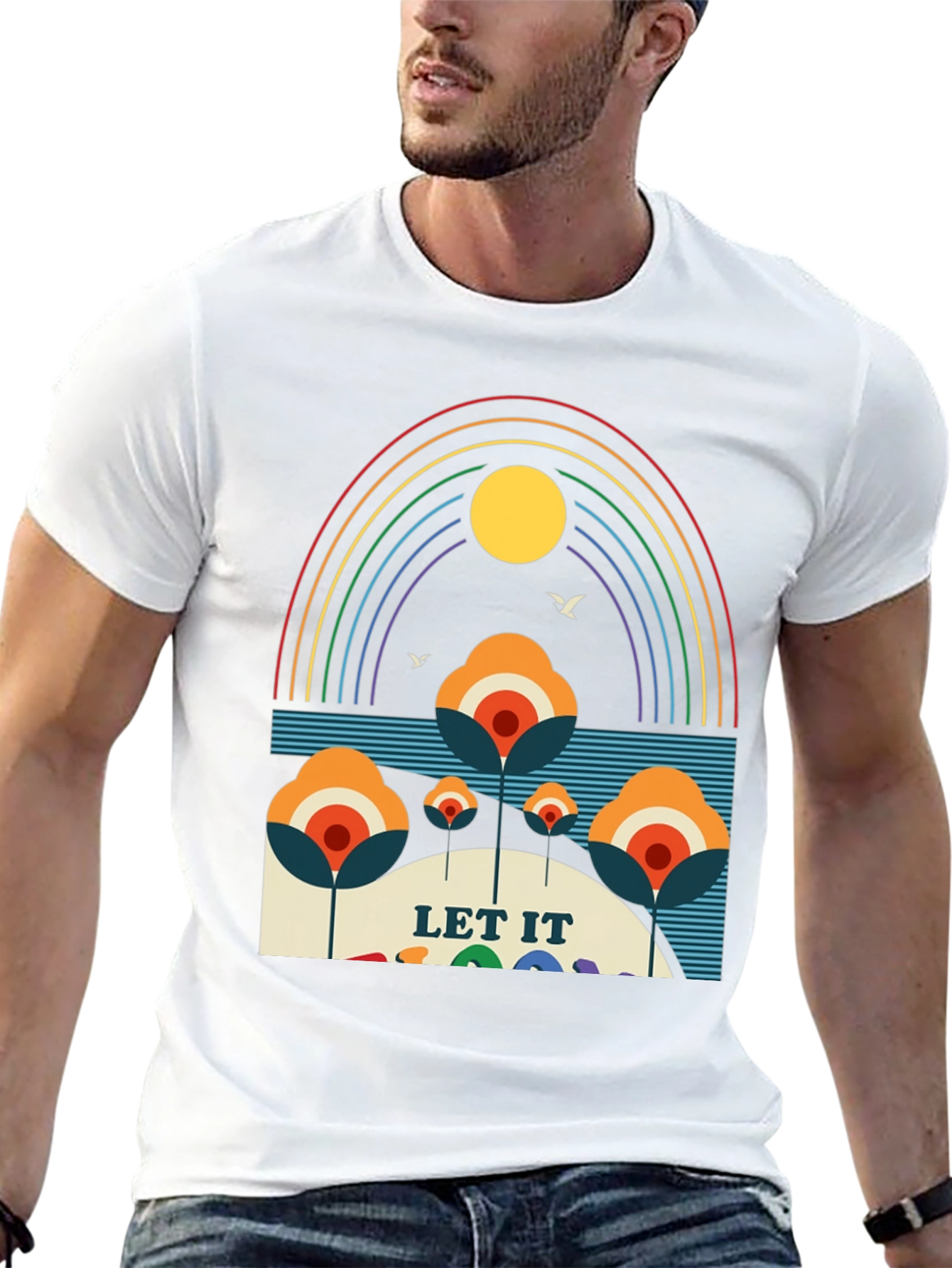 Retro Let It Be Rainbow Graphic Tee