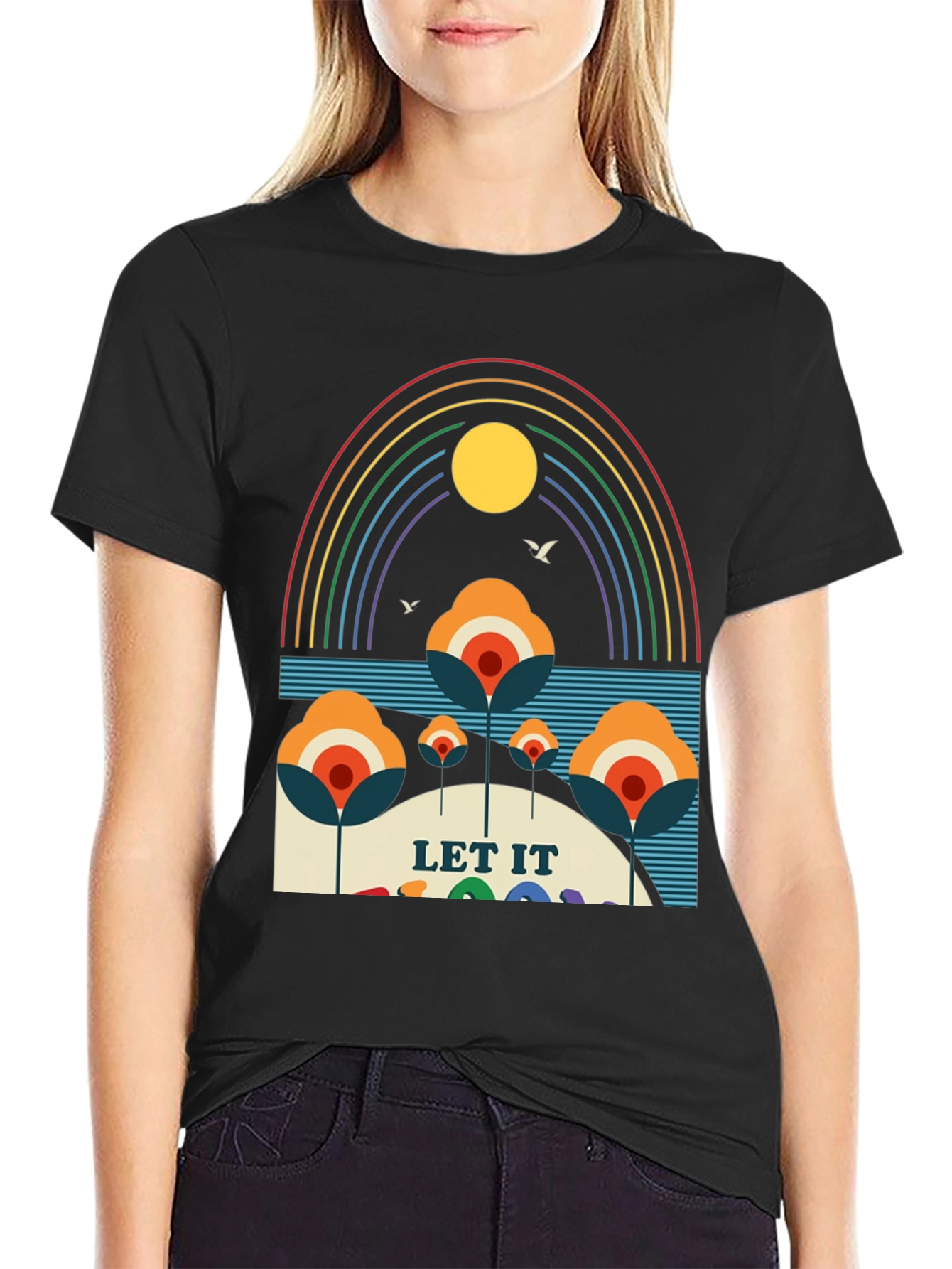 Retro Let It Be Rainbow Graphic Tee