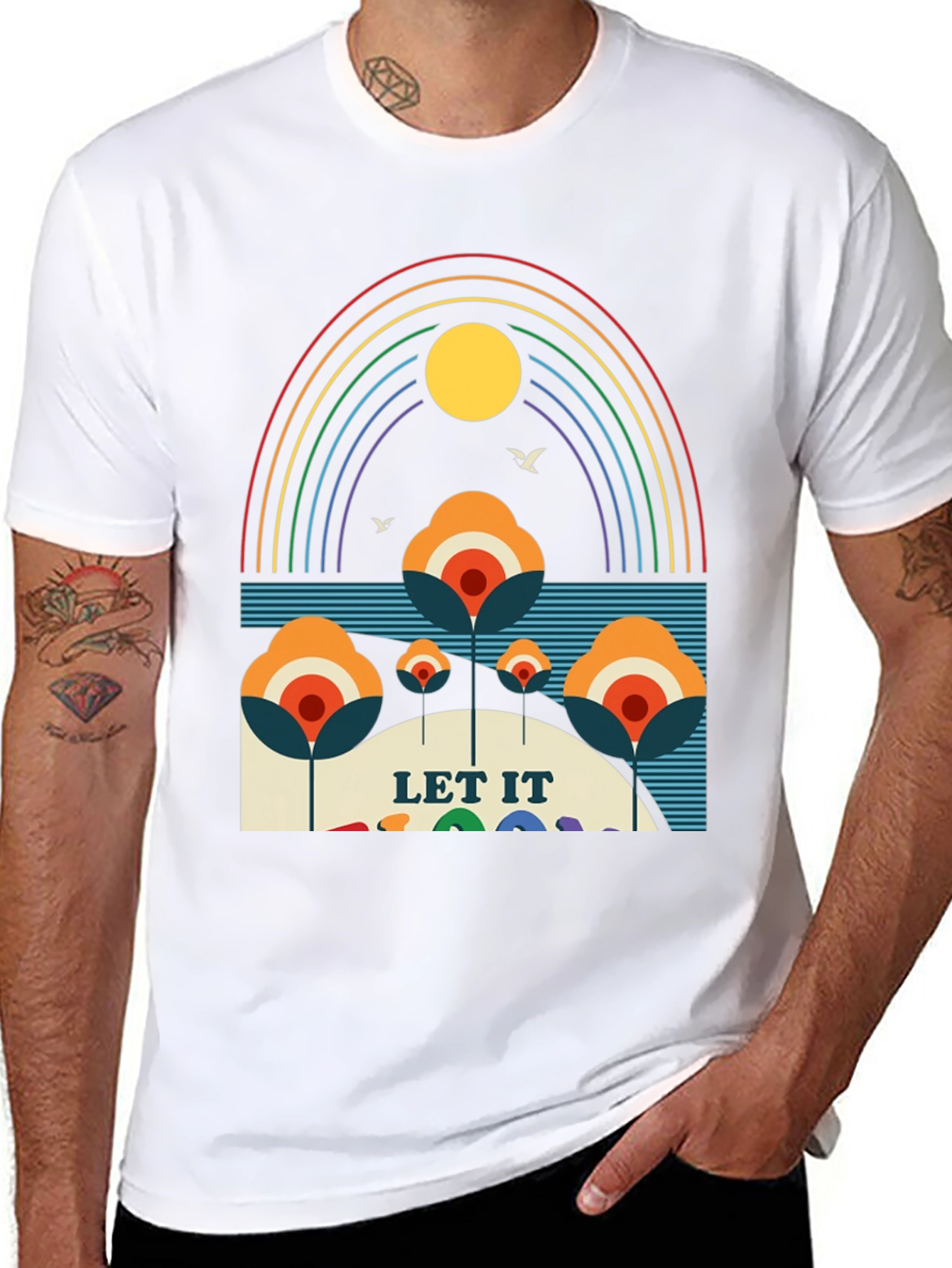 Retro Let It Be Rainbow Graphic Tee