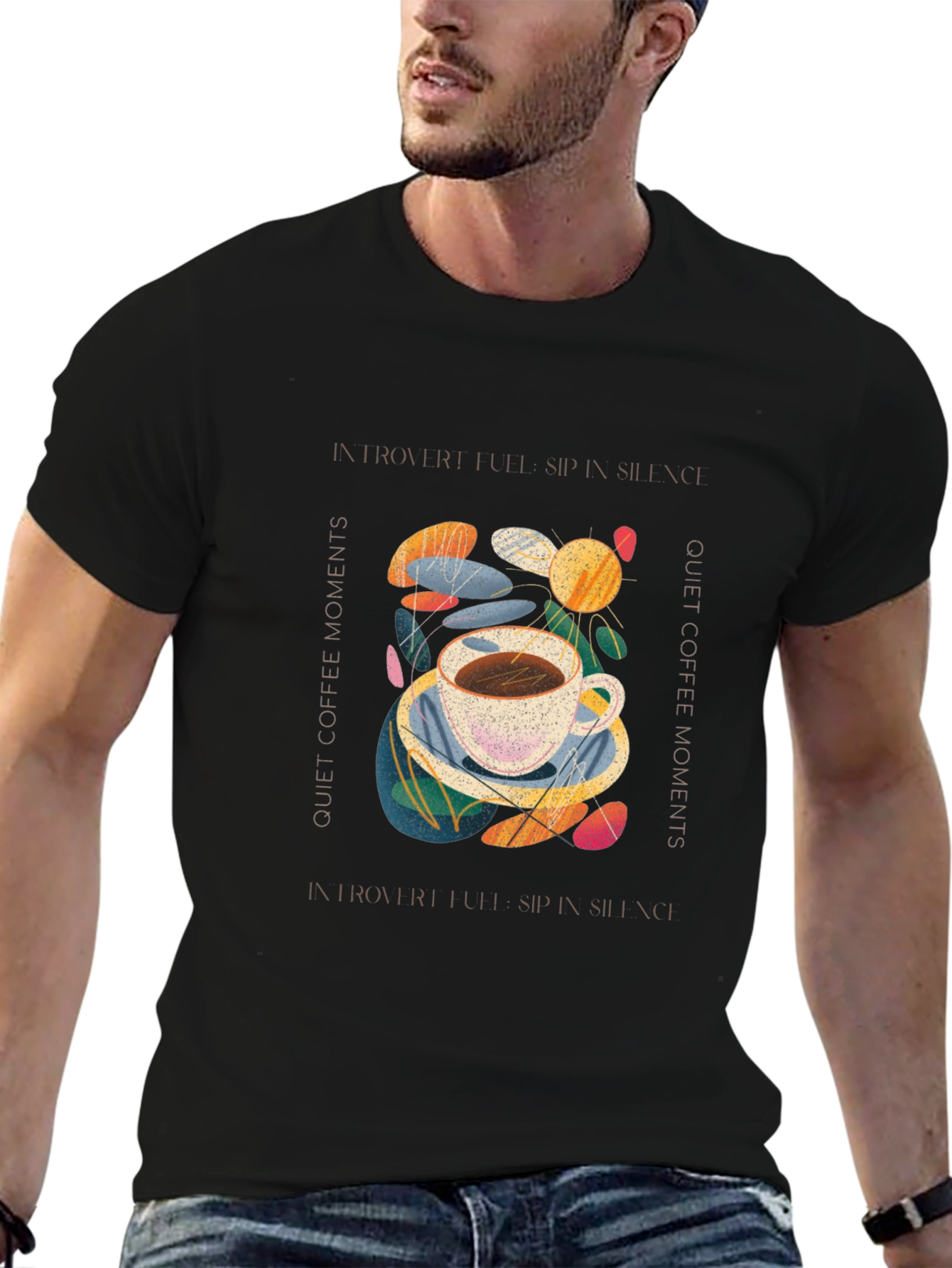 Introvert Coffee Moments Graphic Tee - Unisex Black T-Shirt