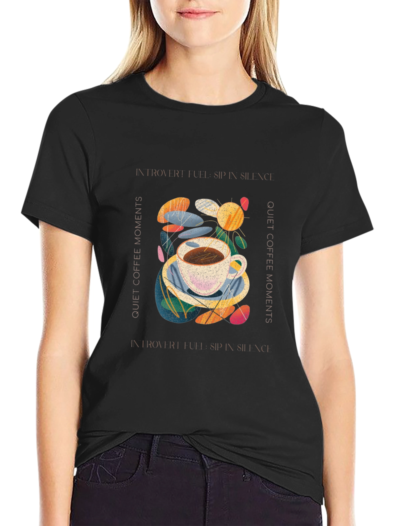 Introvert Coffee Moments Graphic Tee - Unisex Black T-Shirt