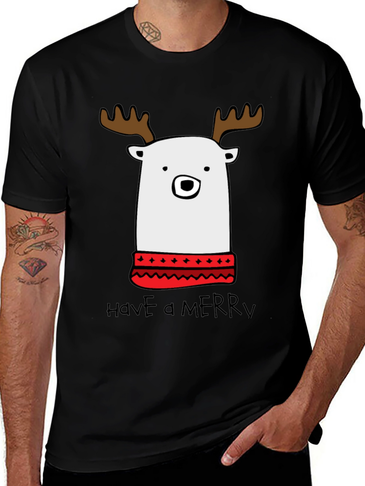 Festive Reindeer Bear T-Shirt - Merry Christmas Holiday Tee