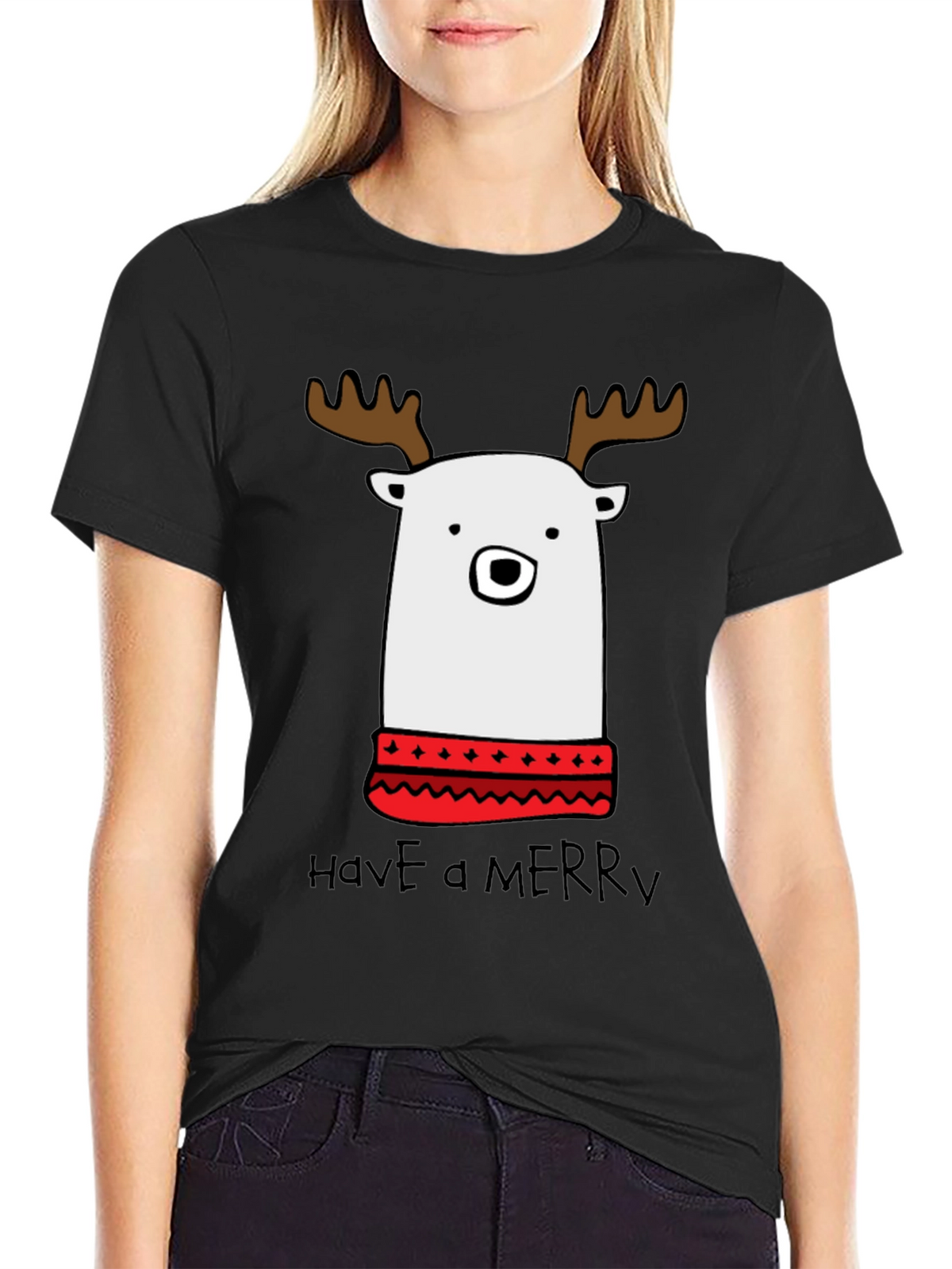 Festive Reindeer Bear T-Shirt - Merry Christmas Holiday Tee