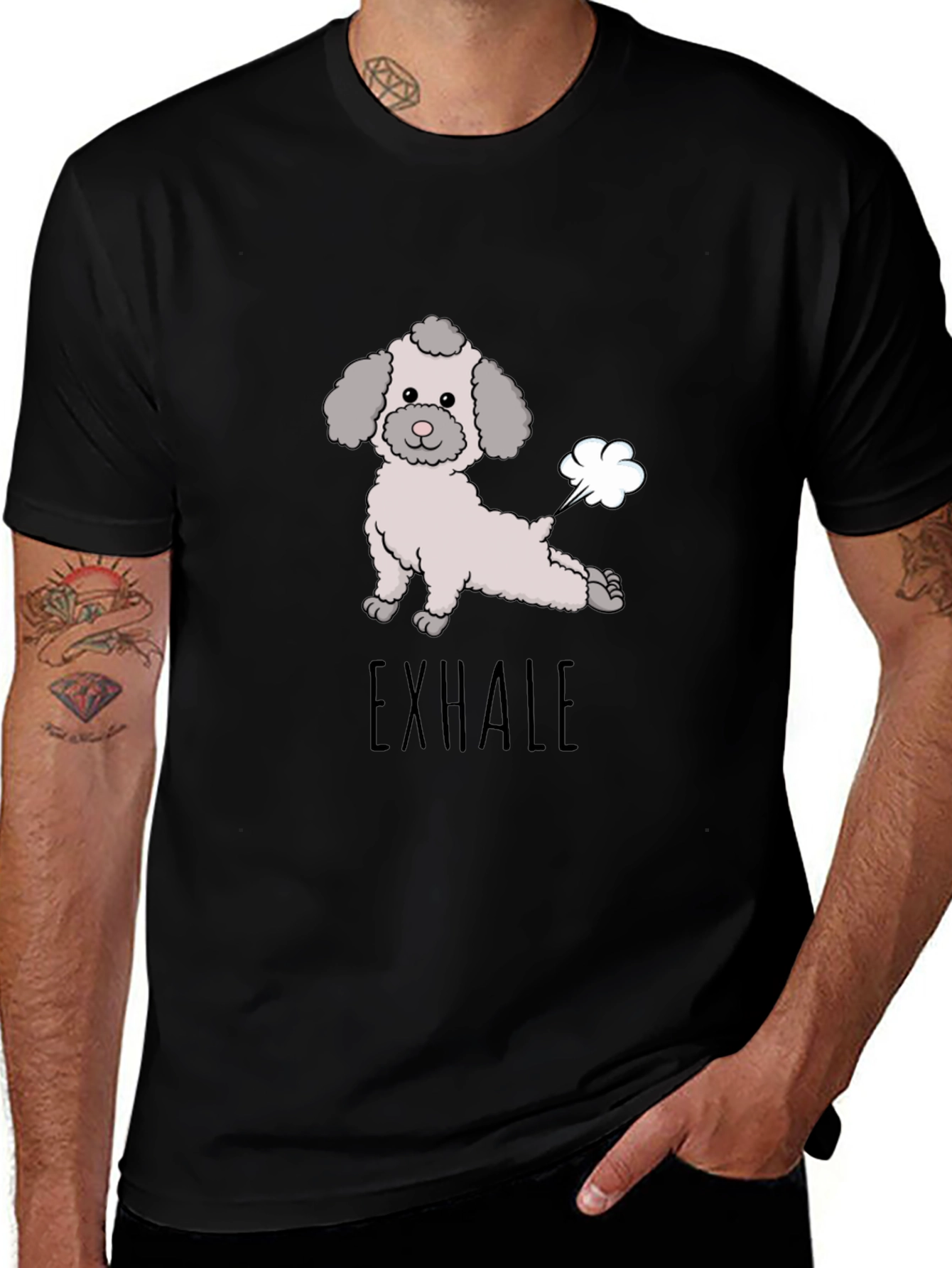 Exhale Dog Yoga Funny Graphic Tee