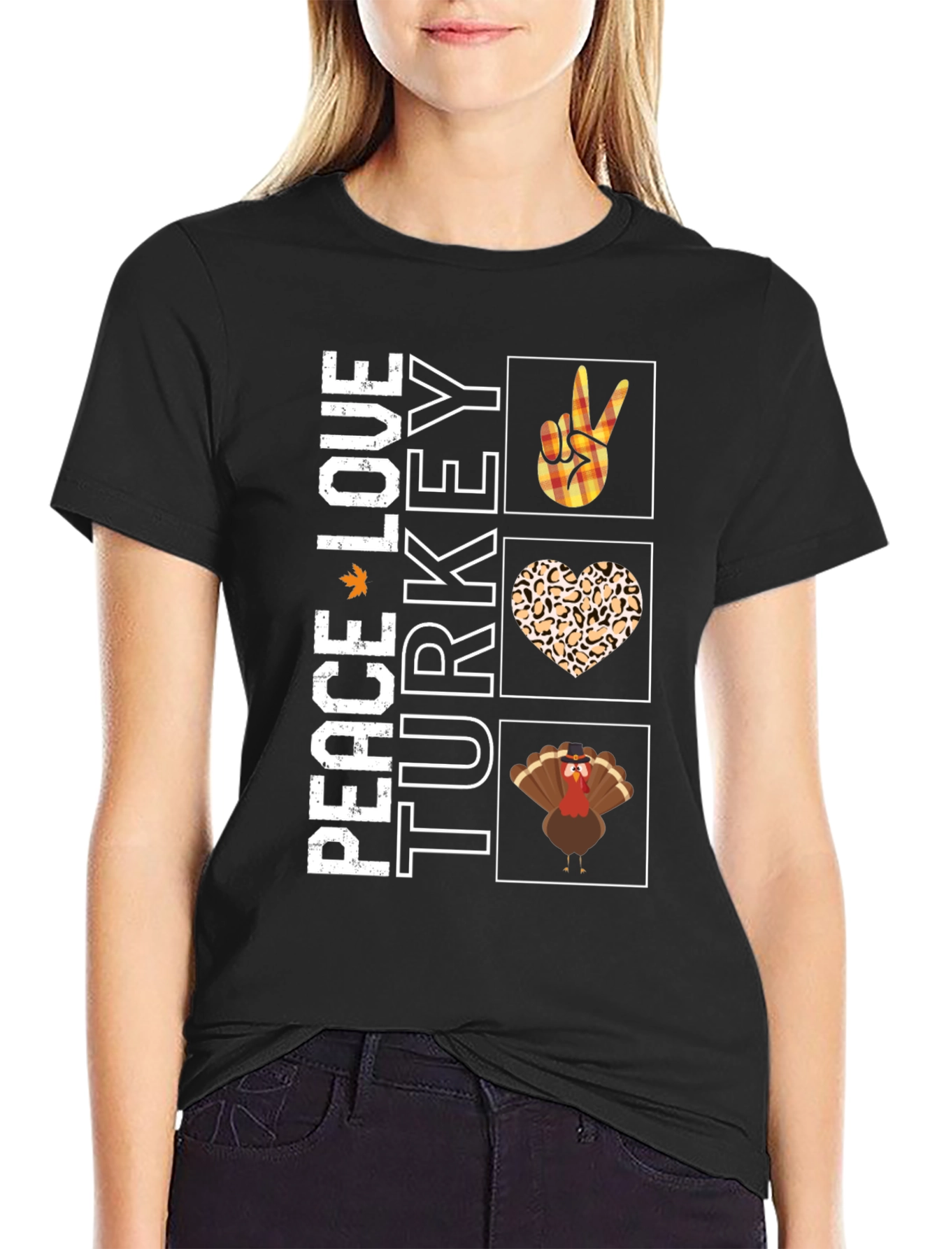 Peace Love Turkey T-Shirt Funny Thanksgiving Tee