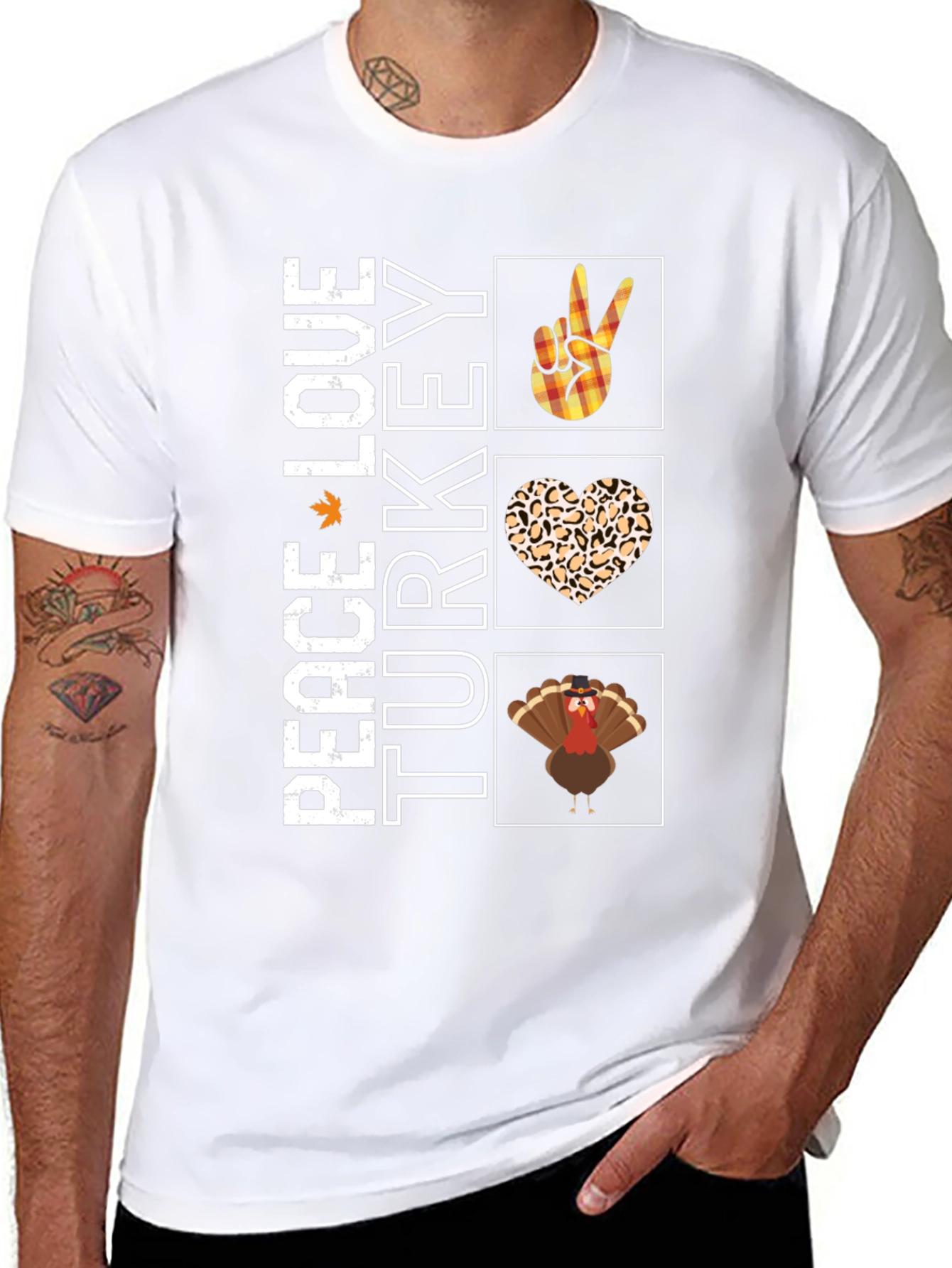 Peace Love Turkey T-Shirt Funny Thanksgiving Tee