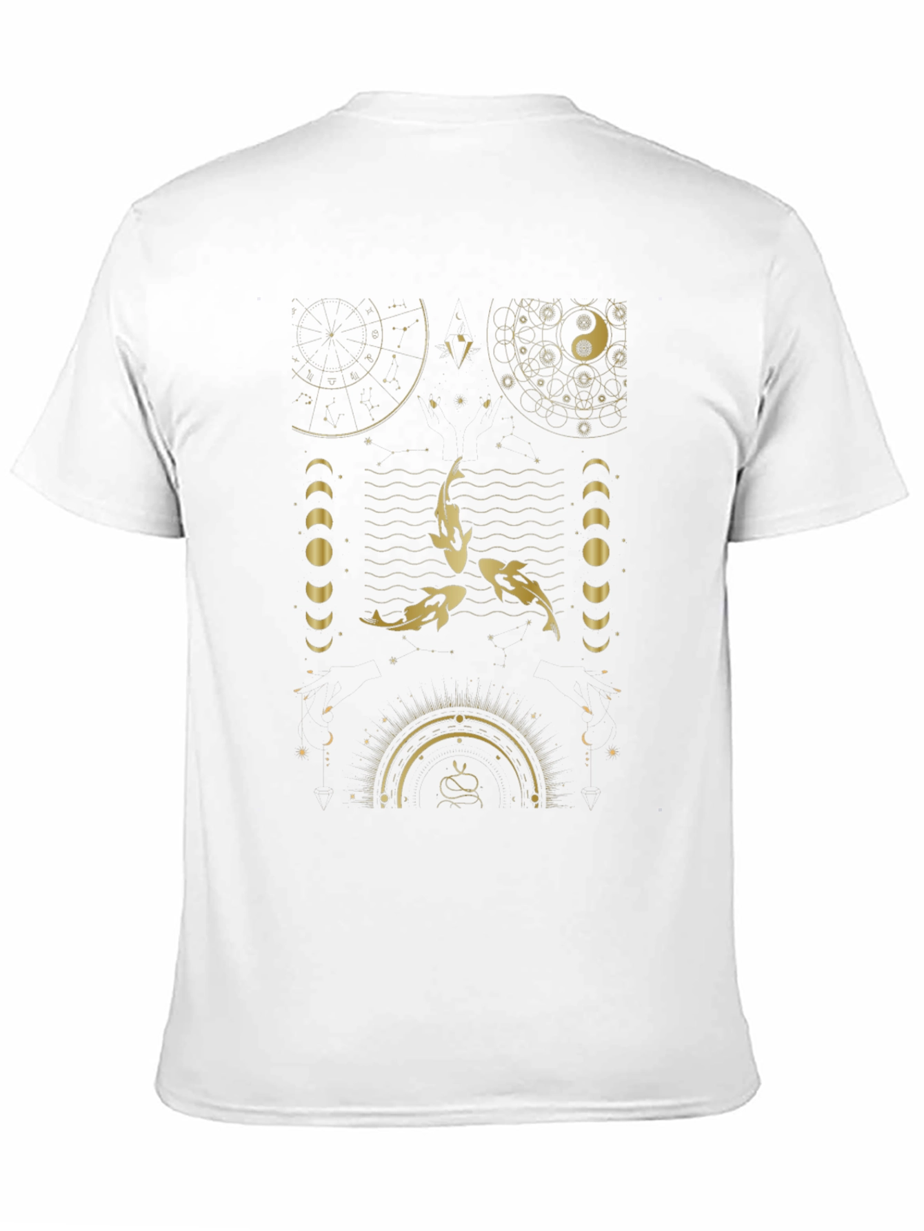 Celestial Koi Fish Graphic Black T-Shirt