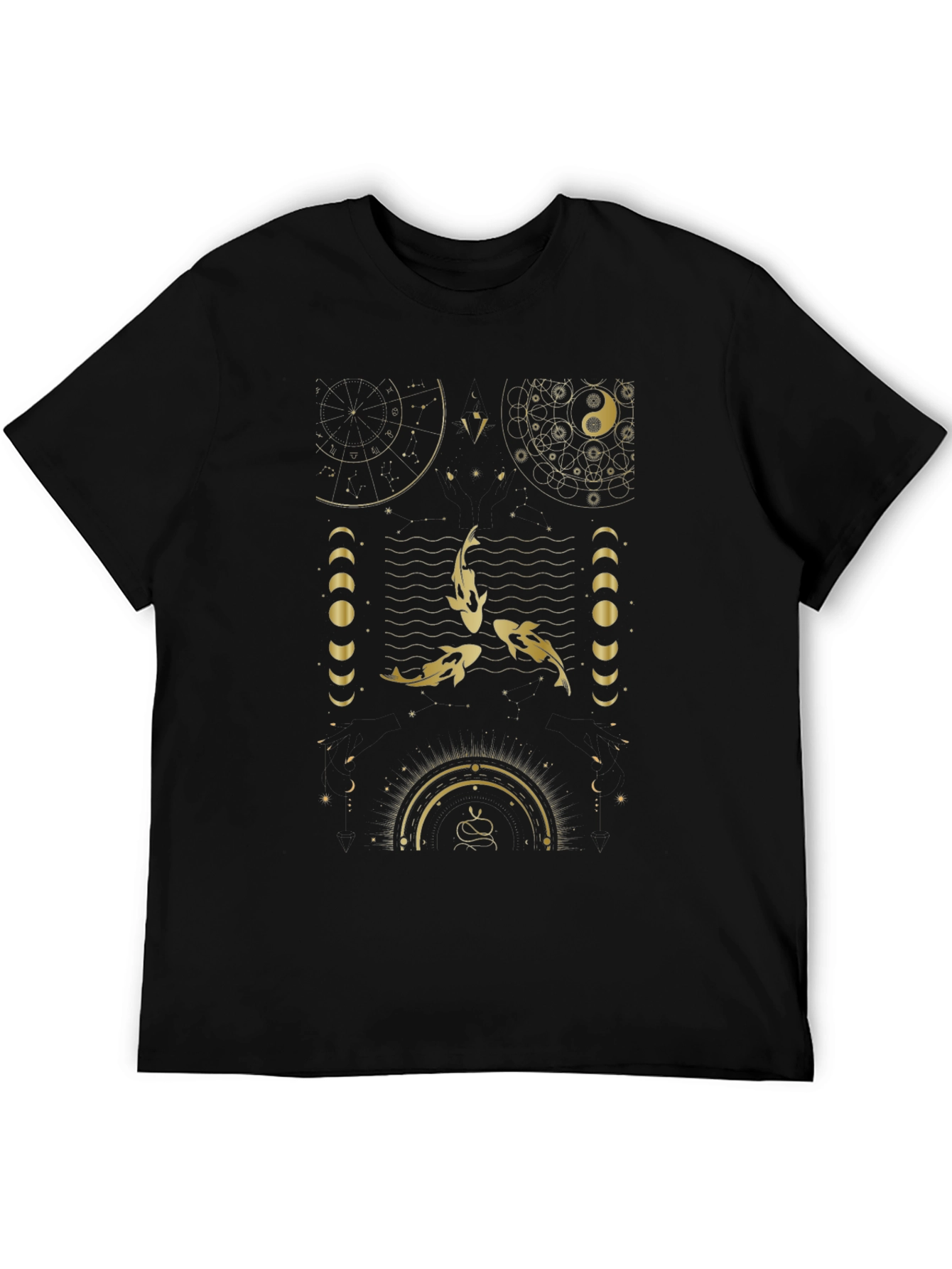 Celestial Koi Fish Graphic Black T-Shirt